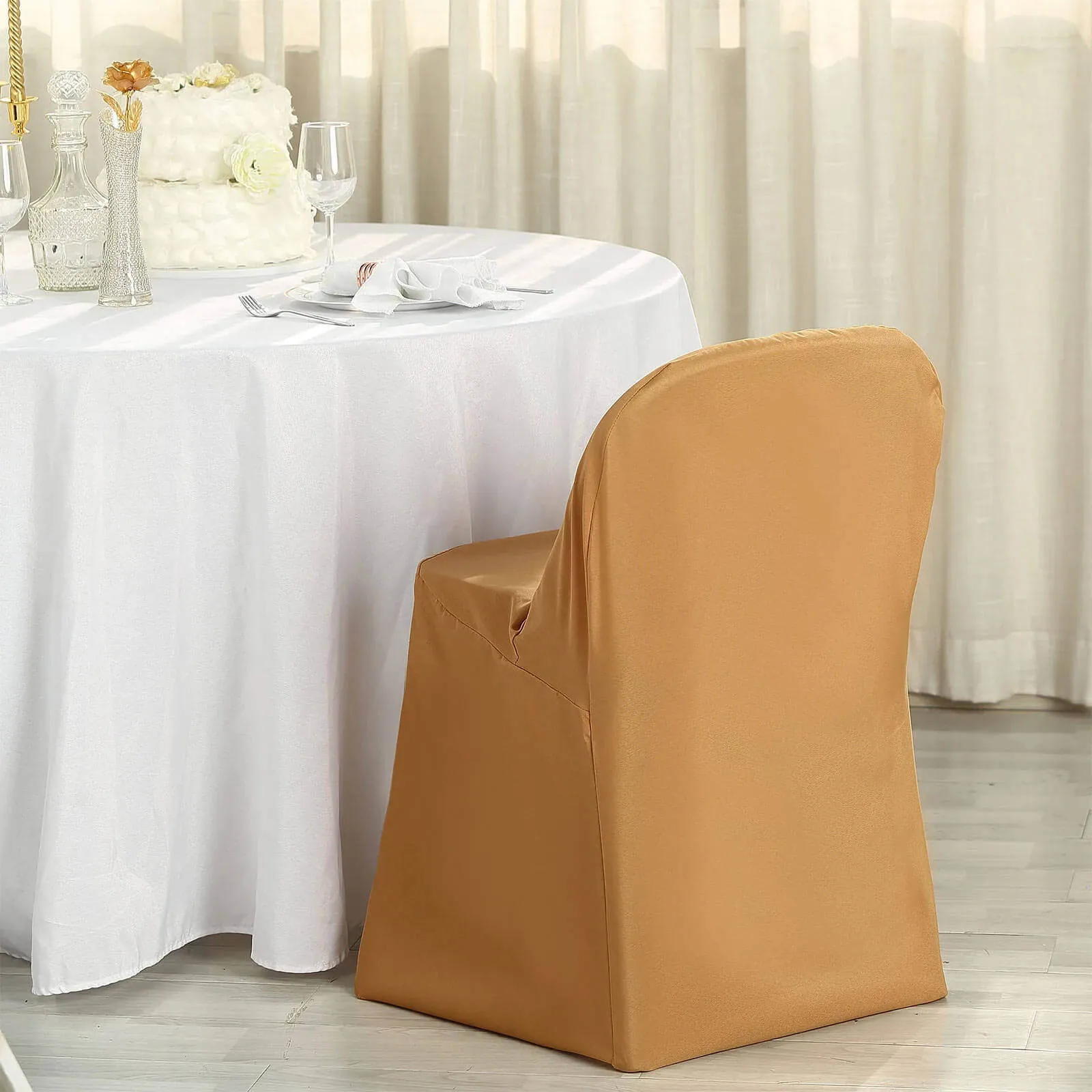 10 Pack Gold Polyester Folding Chair Covers, Reusable Stain Resistant Slip On Chair Covers