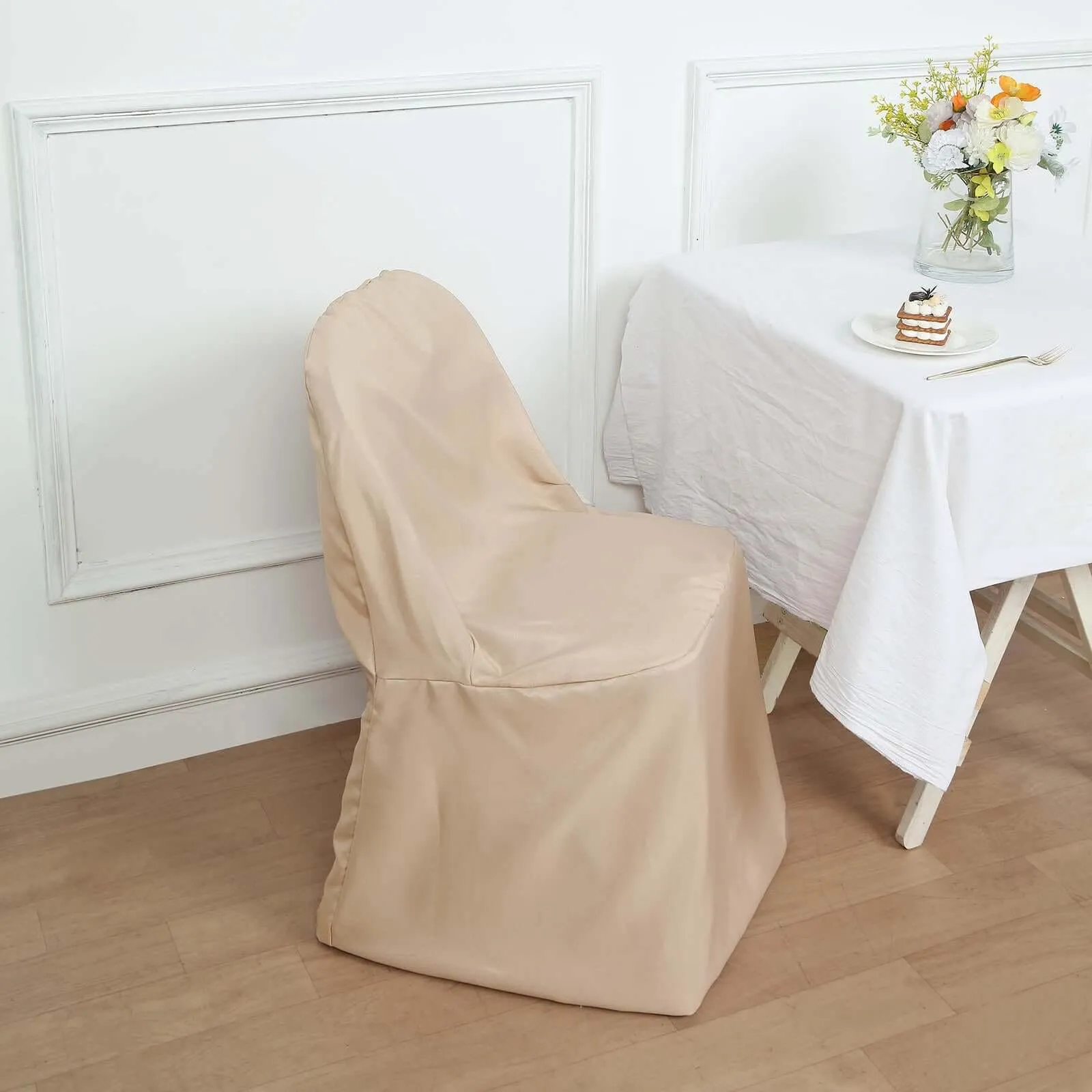 10 Pack Nude Polyester Folding Chair Covers, Reusable Stain Resistant Slip On Chair Covers