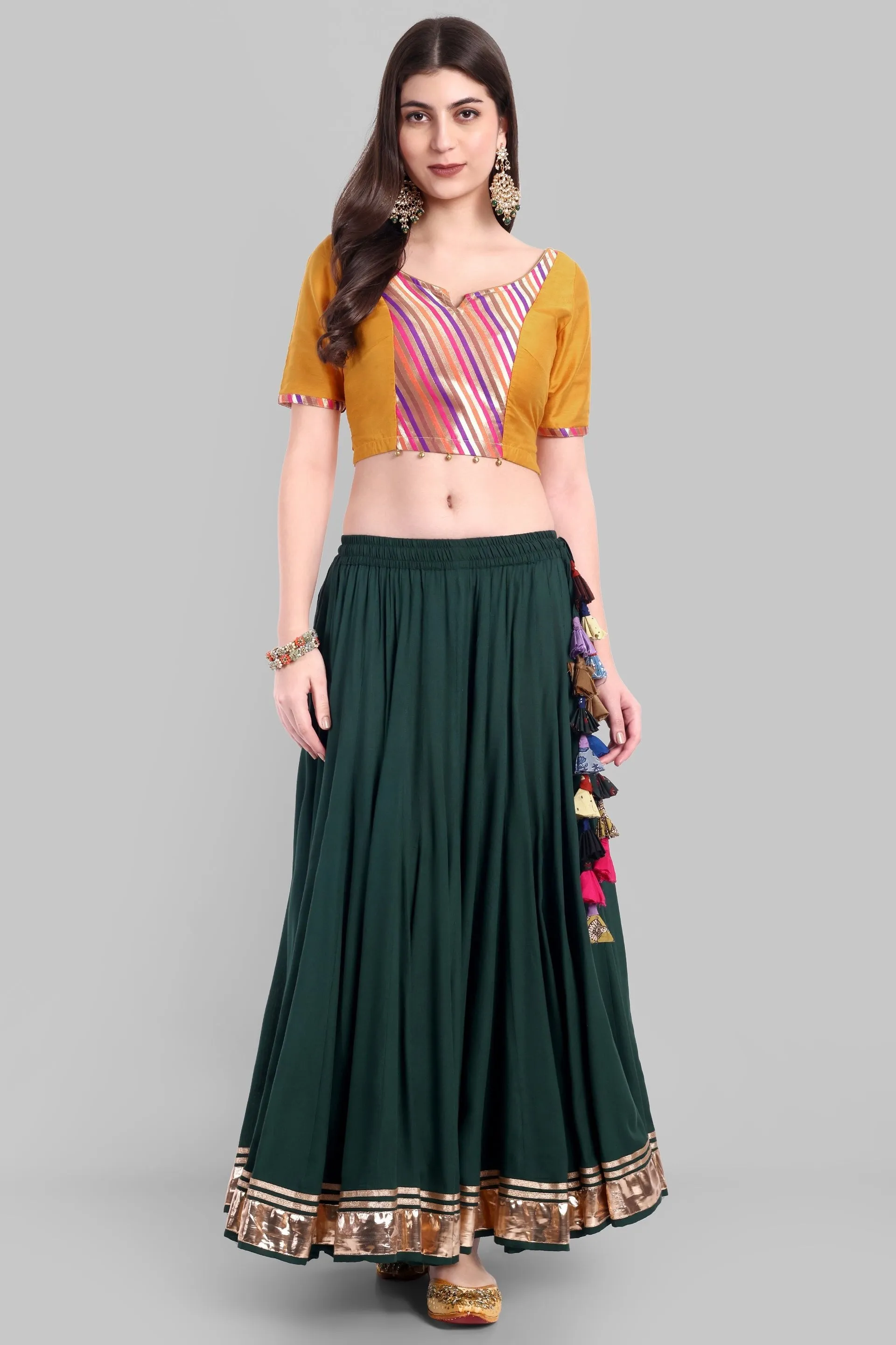 100 Kalis Bottle Green Skirt with gold Border