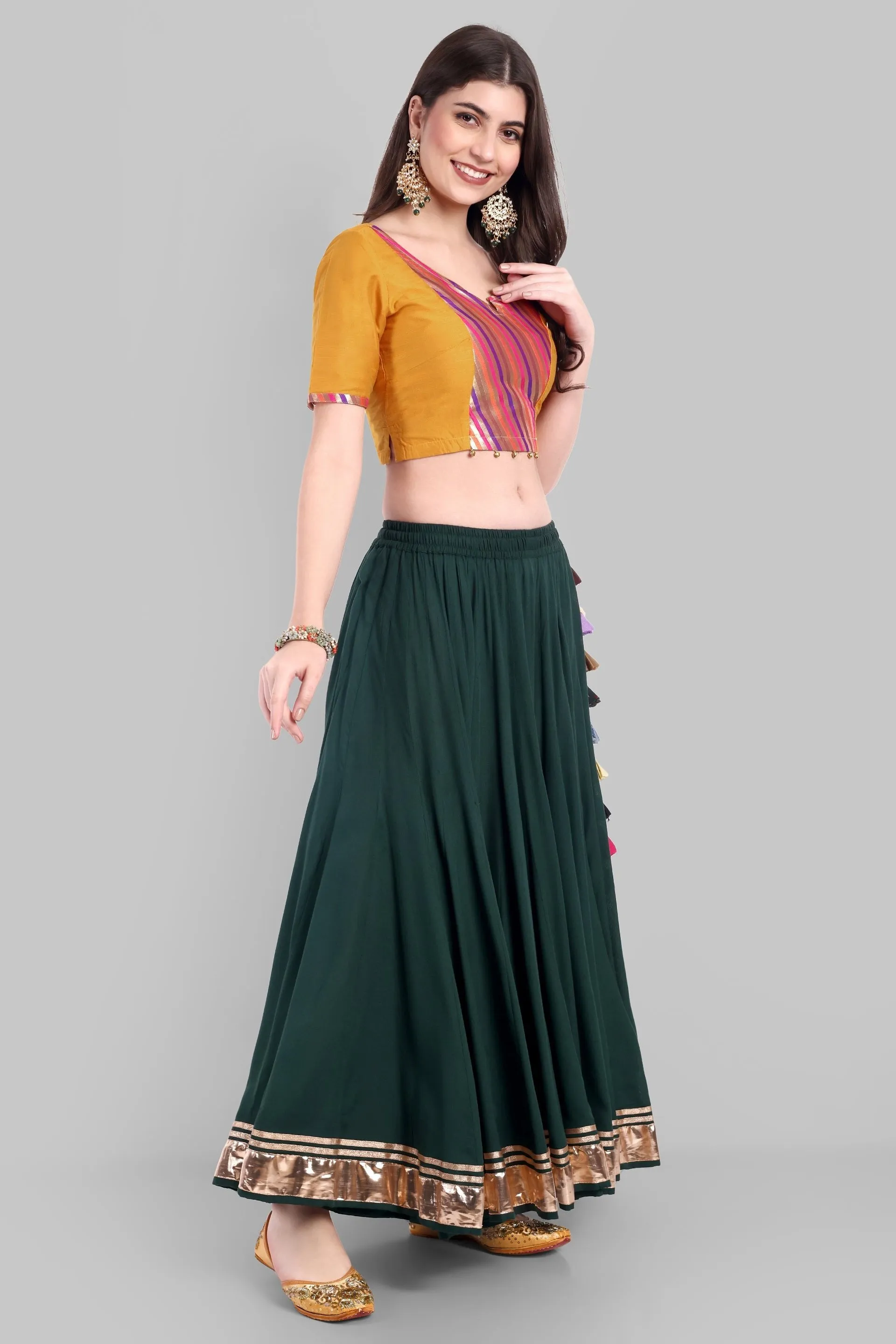 100 Kalis Bottle Green Skirt with gold Border