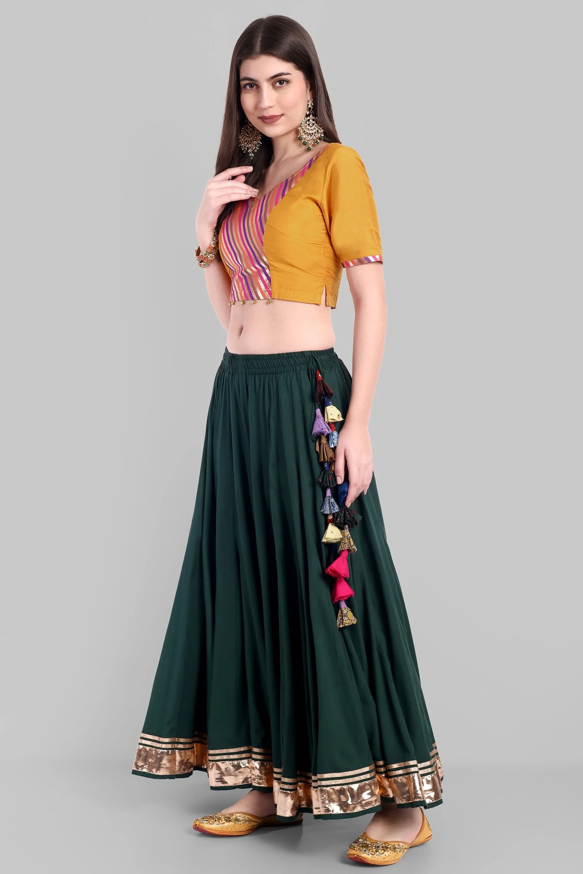 100 Kalis Bottle Green Skirt with gold Border