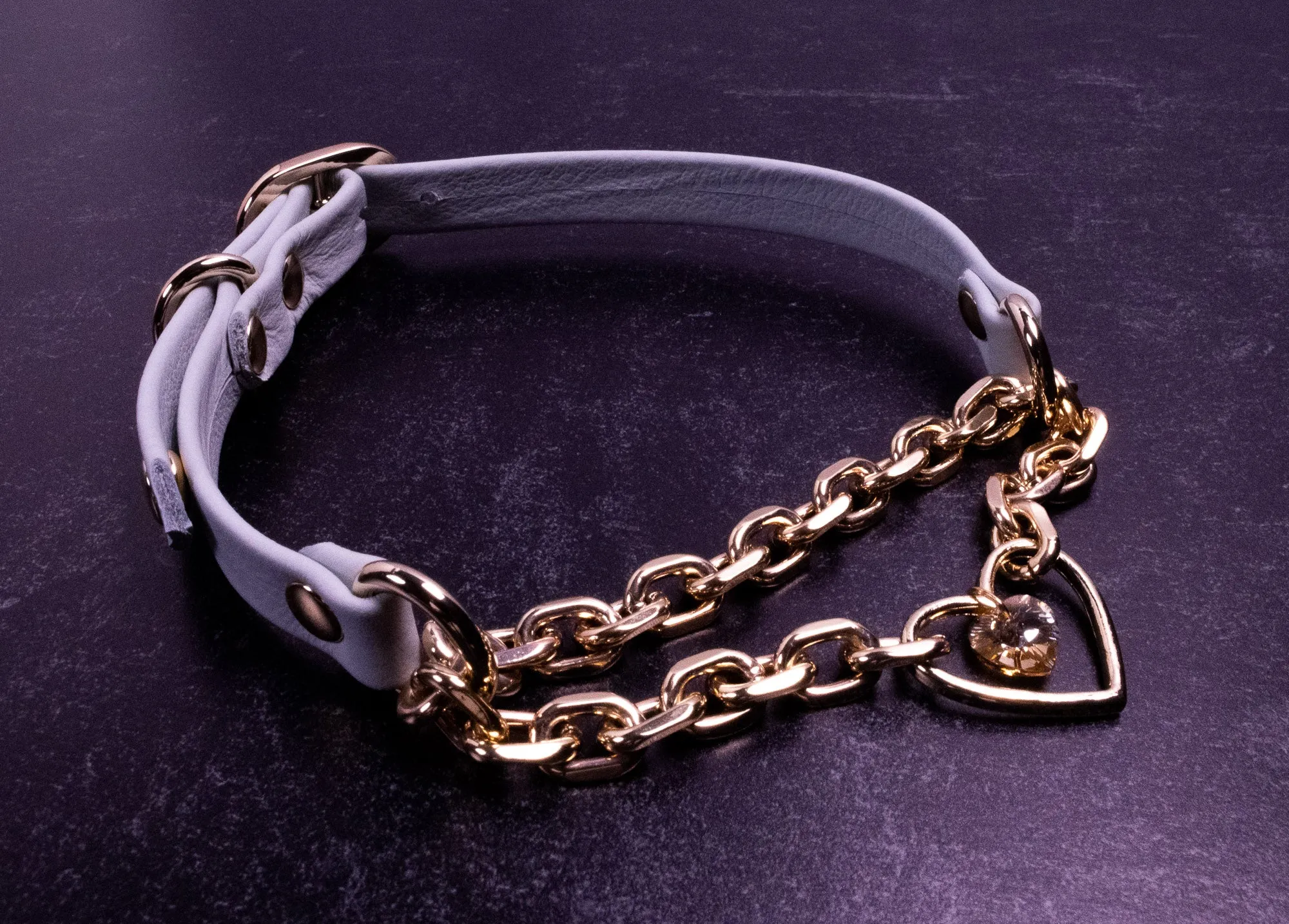 12.5" - 15" Gold & Slate Leather Martingale Collar _ LIMITED _