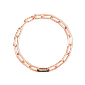 14KT Matte Rose Gold Black Diamond Chain Link Bianco Bracelet