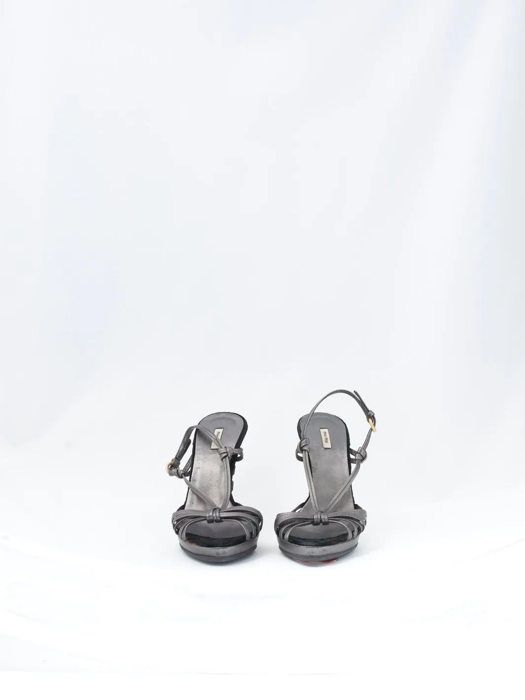 2010 Miu Miu grey sandals with jewelled heel