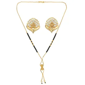 AanyaCentric Gold Plated Short Mangalsutra Set with Earrings