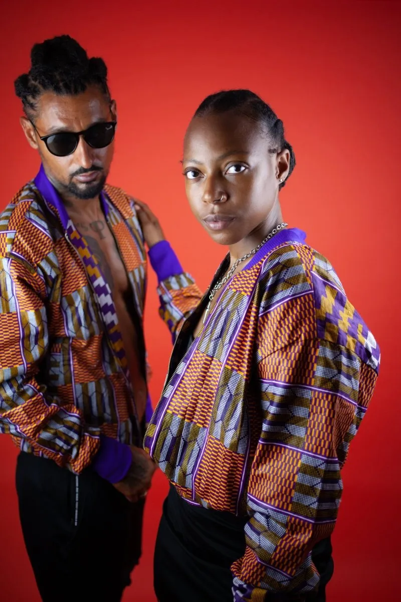 African Bomber Jacket In Beautiful Brown Kente Print