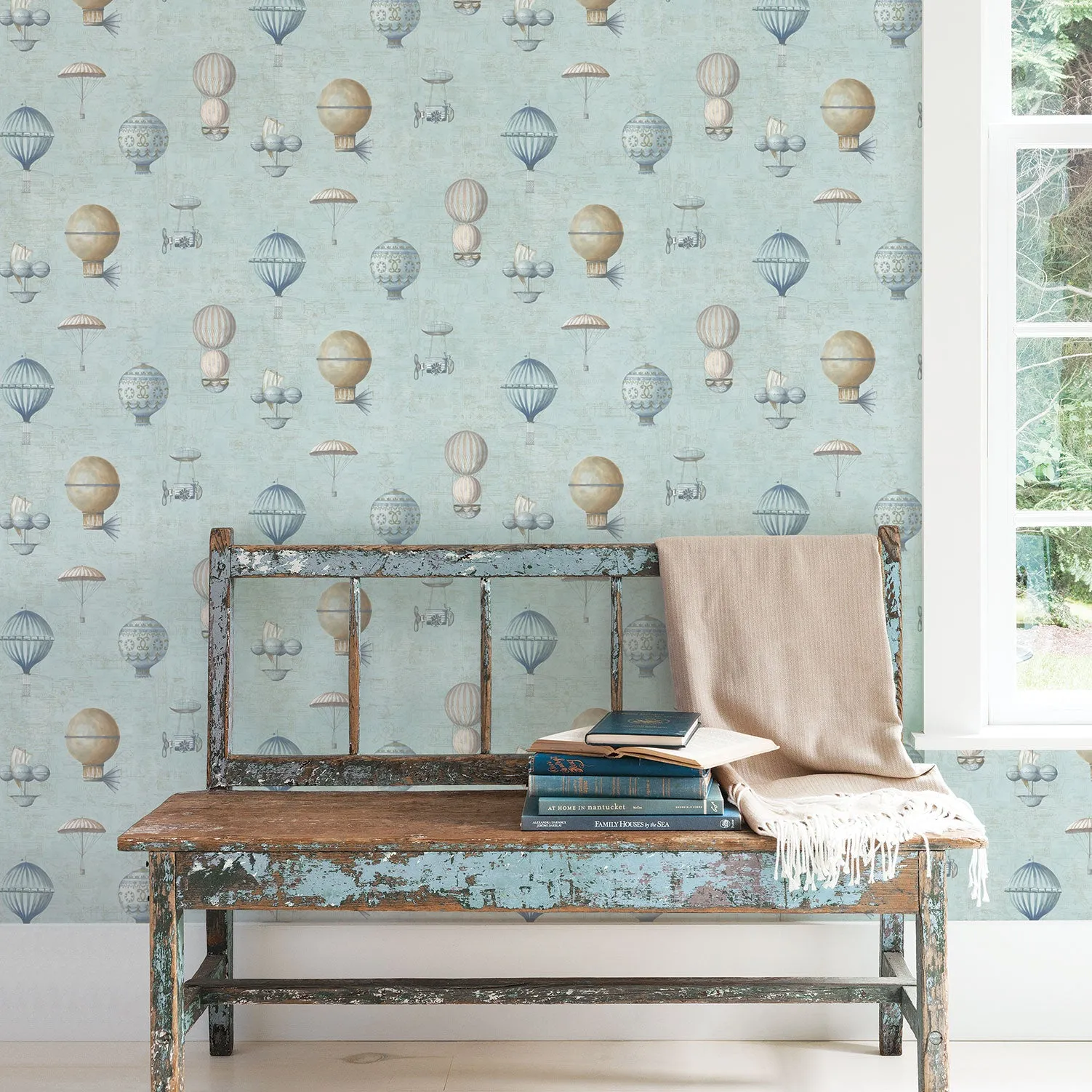 Air Ships Blue Wallpaper from the Nostalgie Collection