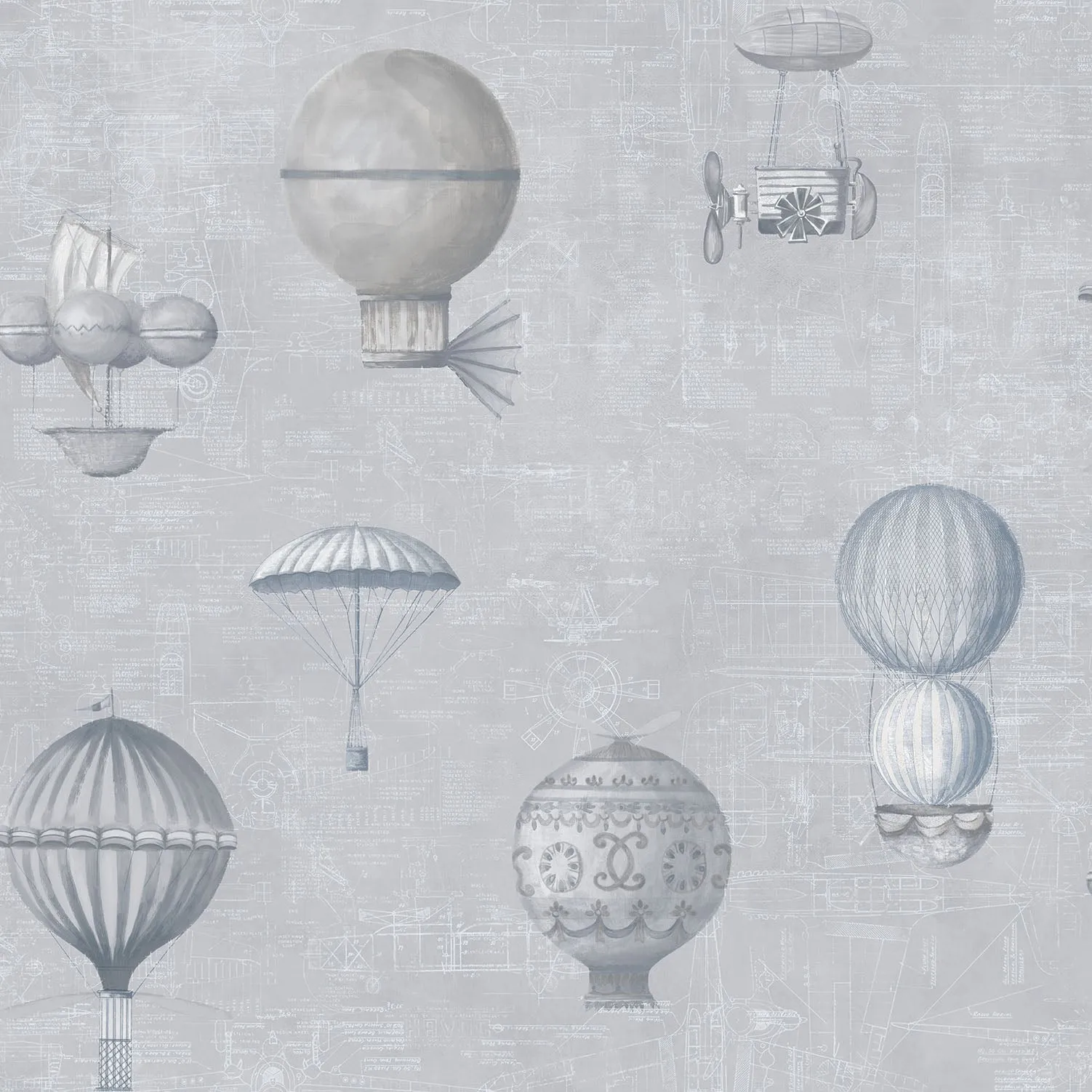 Air Ships Grey/Silver Wallpaper from the Nostalgie Collection