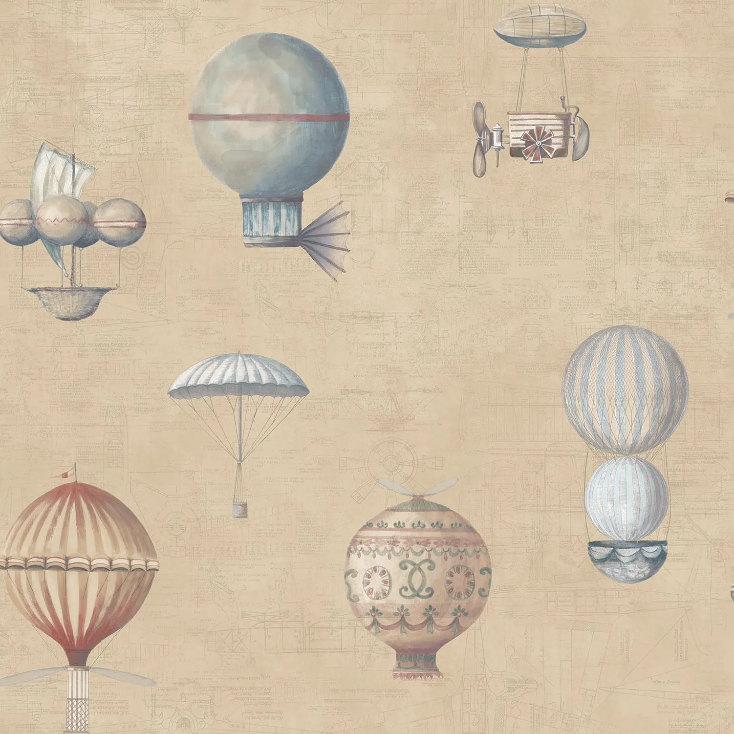 Air Ships Yellow/Gold Wallpaper from the Nostalgie Collection