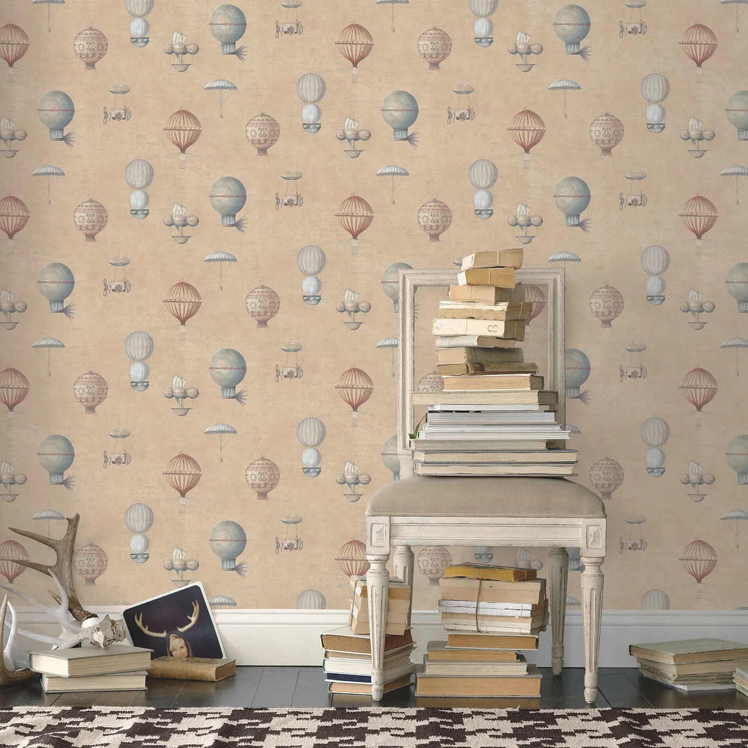 Air Ships Yellow/Gold Wallpaper from the Nostalgie Collection