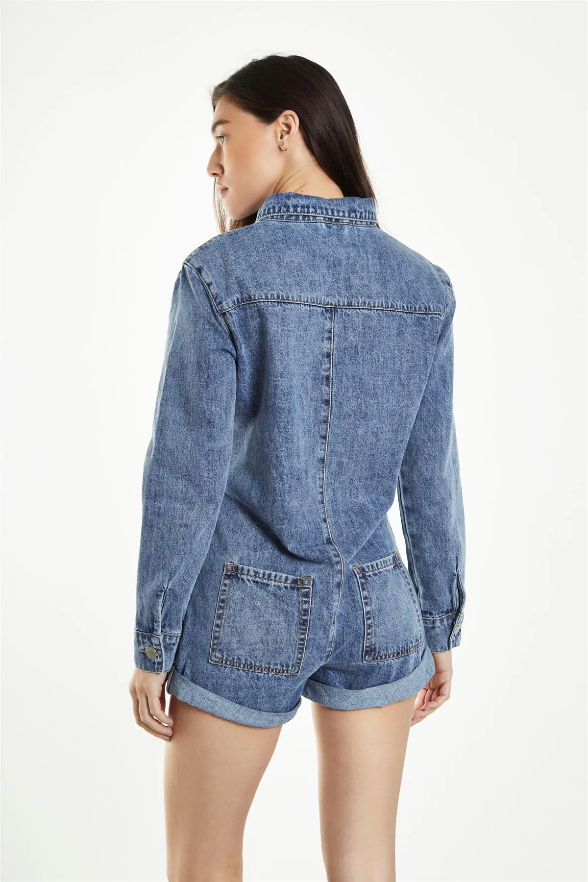 Antique-Treatment Wash Boiler Denim-Playsuit