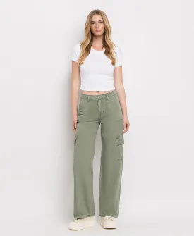 Army Green - High Rise Utility Cargo Wide Leg Jeans