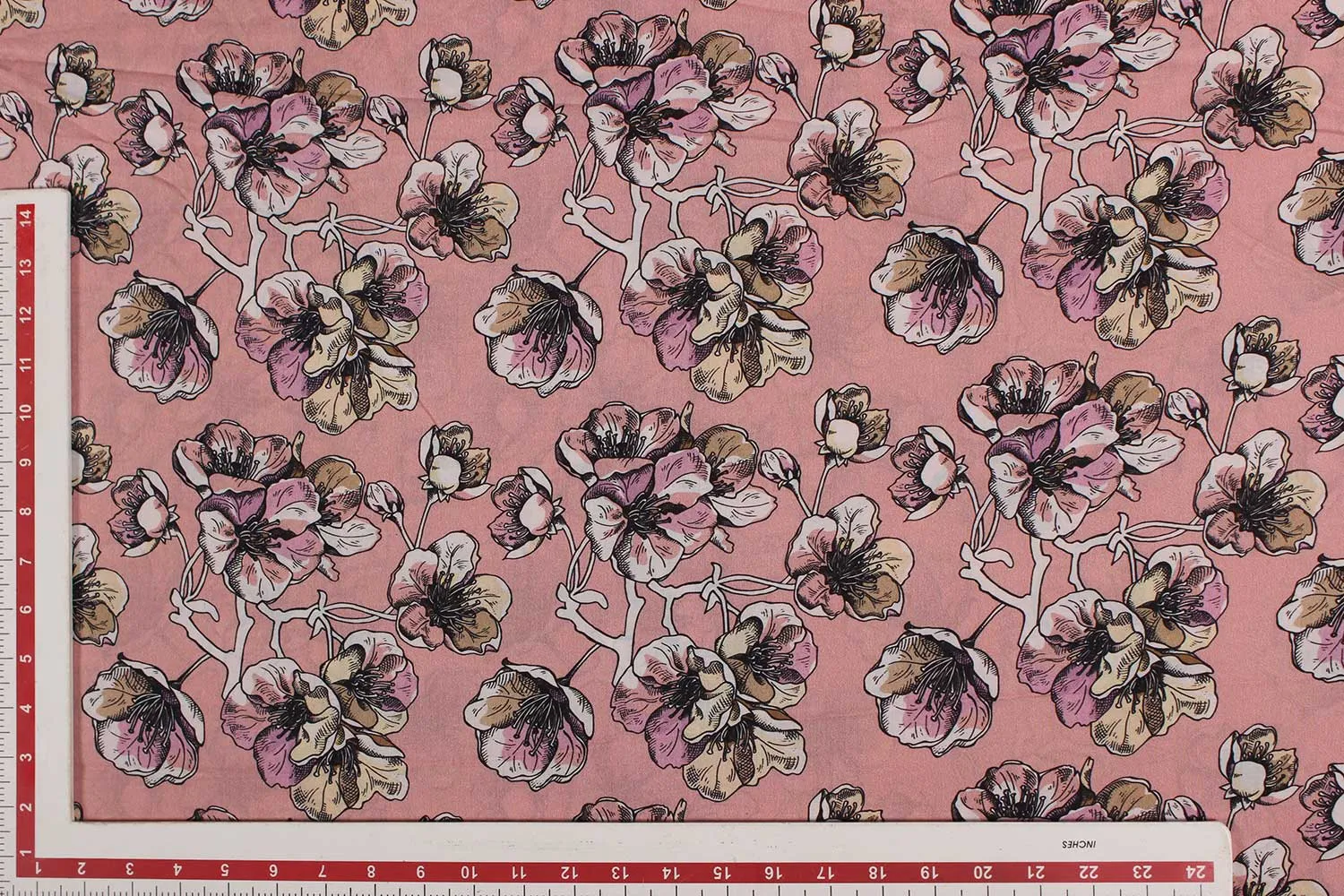 Baby Pink Floral Cotton Polyester Blend Fabric