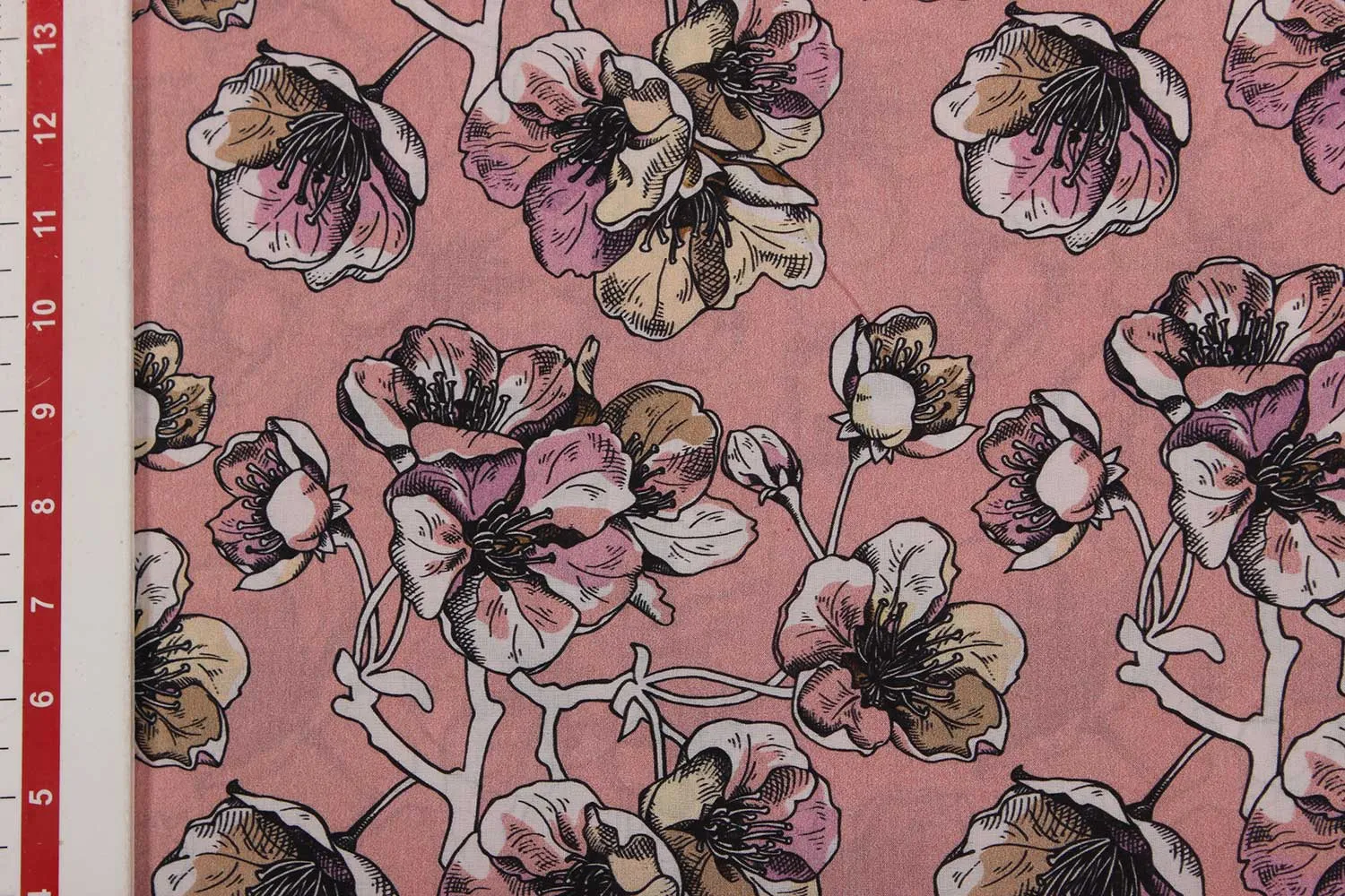 Baby Pink Floral Cotton Polyester Blend Fabric