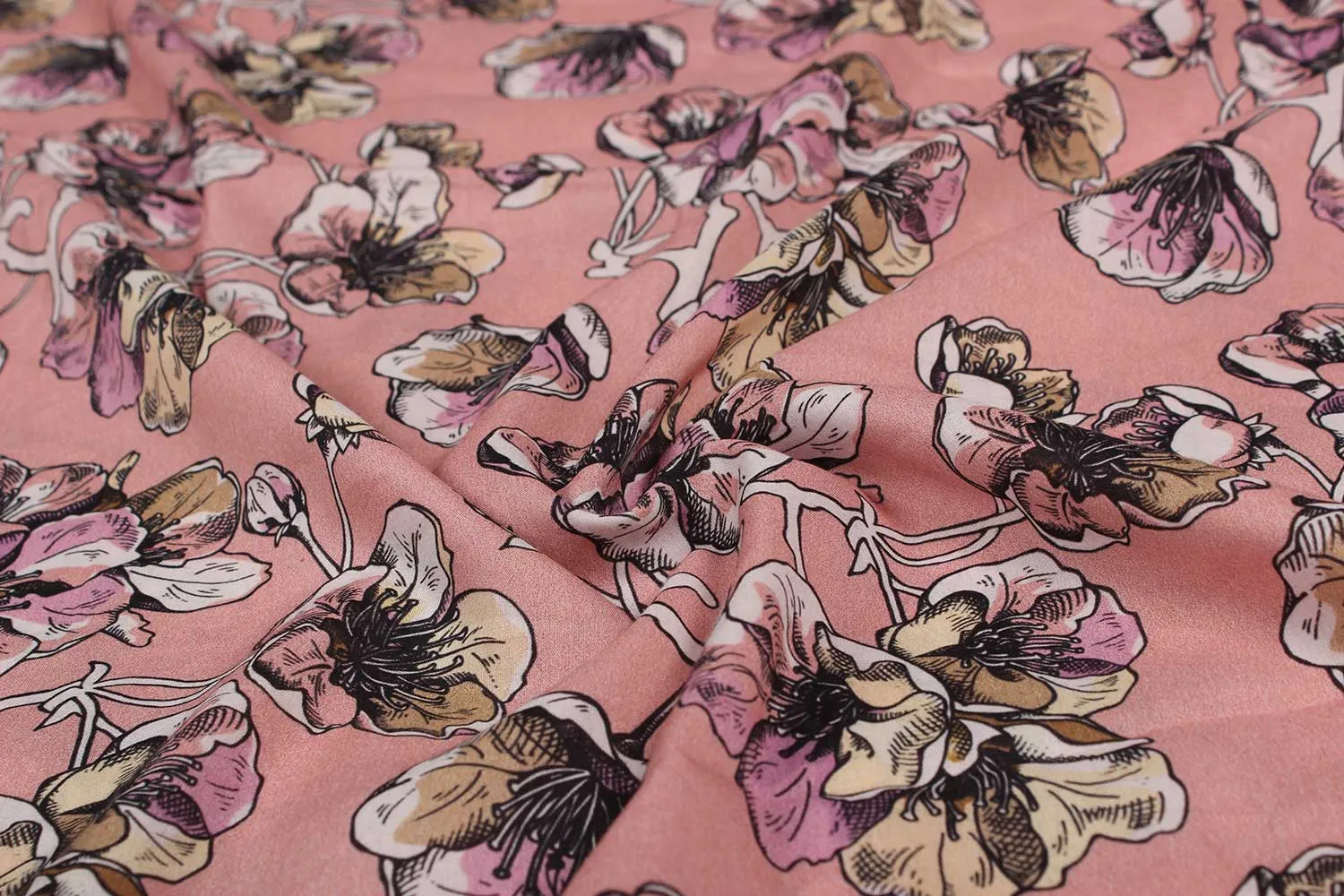 Baby Pink Floral Cotton Polyester Blend Fabric