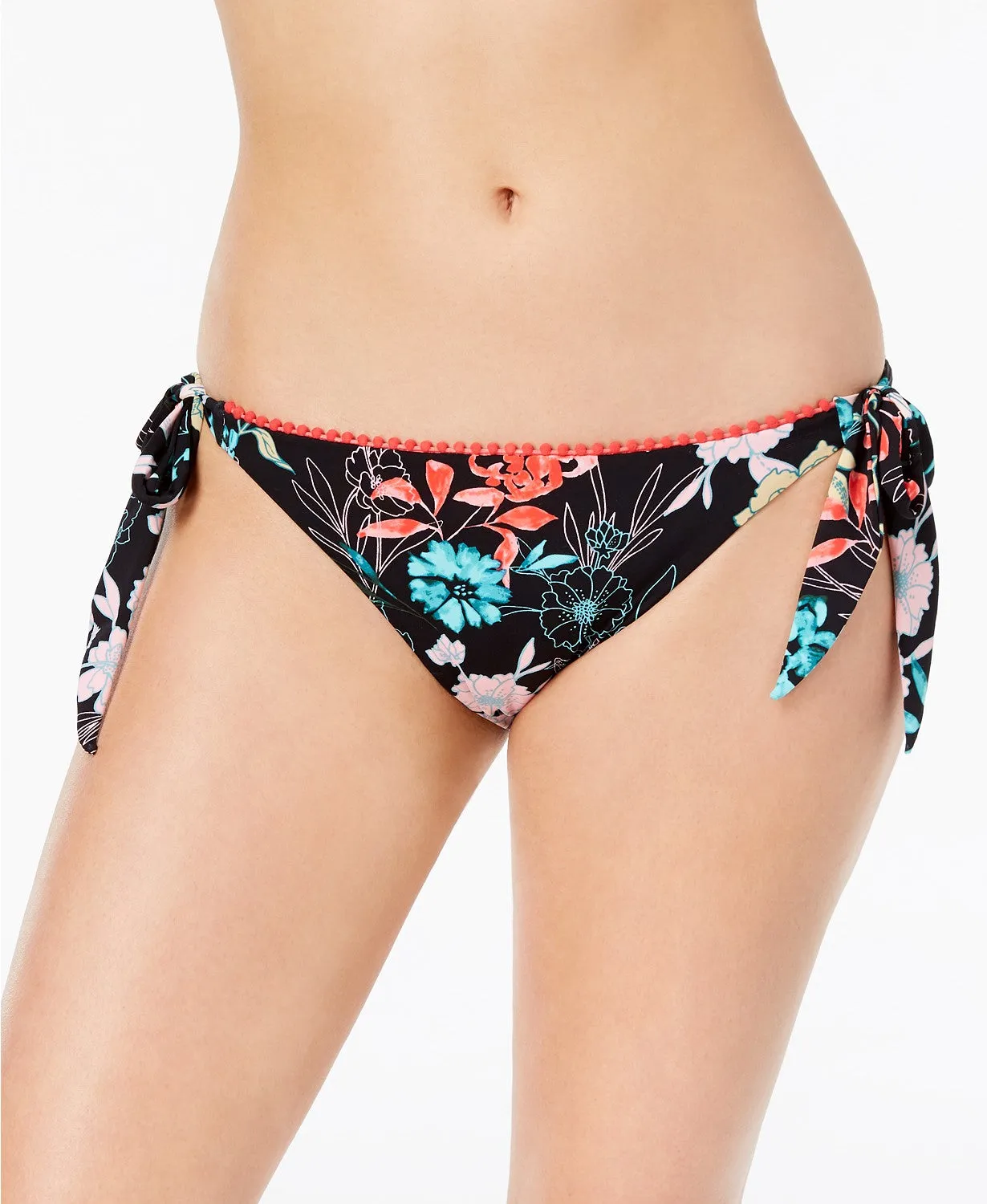 Bar III Women's Side-Tie Bikini Bottoms, Black Floral, XL