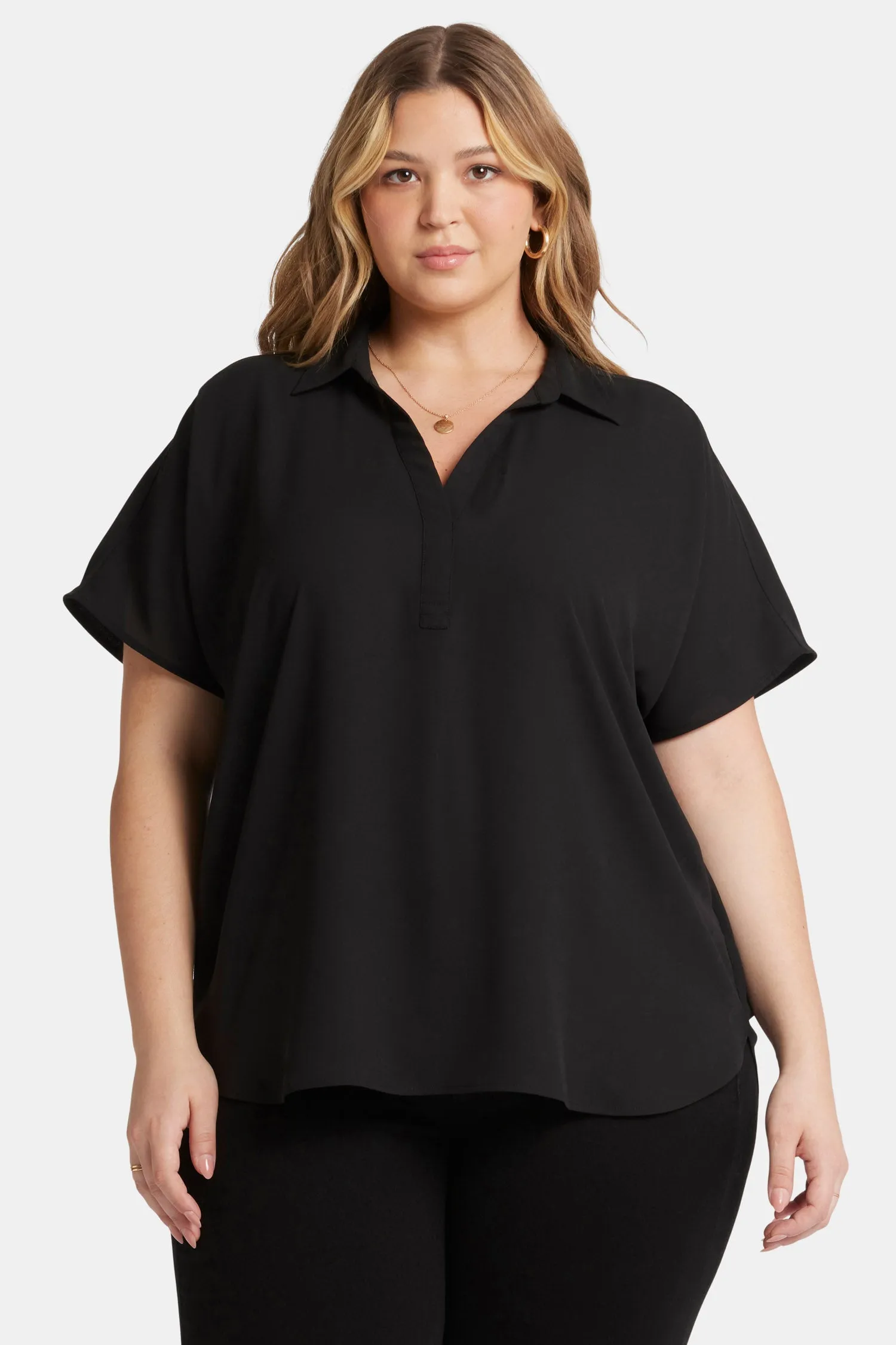 Becky Short Sleeved Blouse In Plus Size - Black