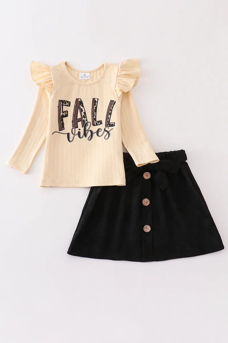 Beige "FALL" ruffle girl skirt set