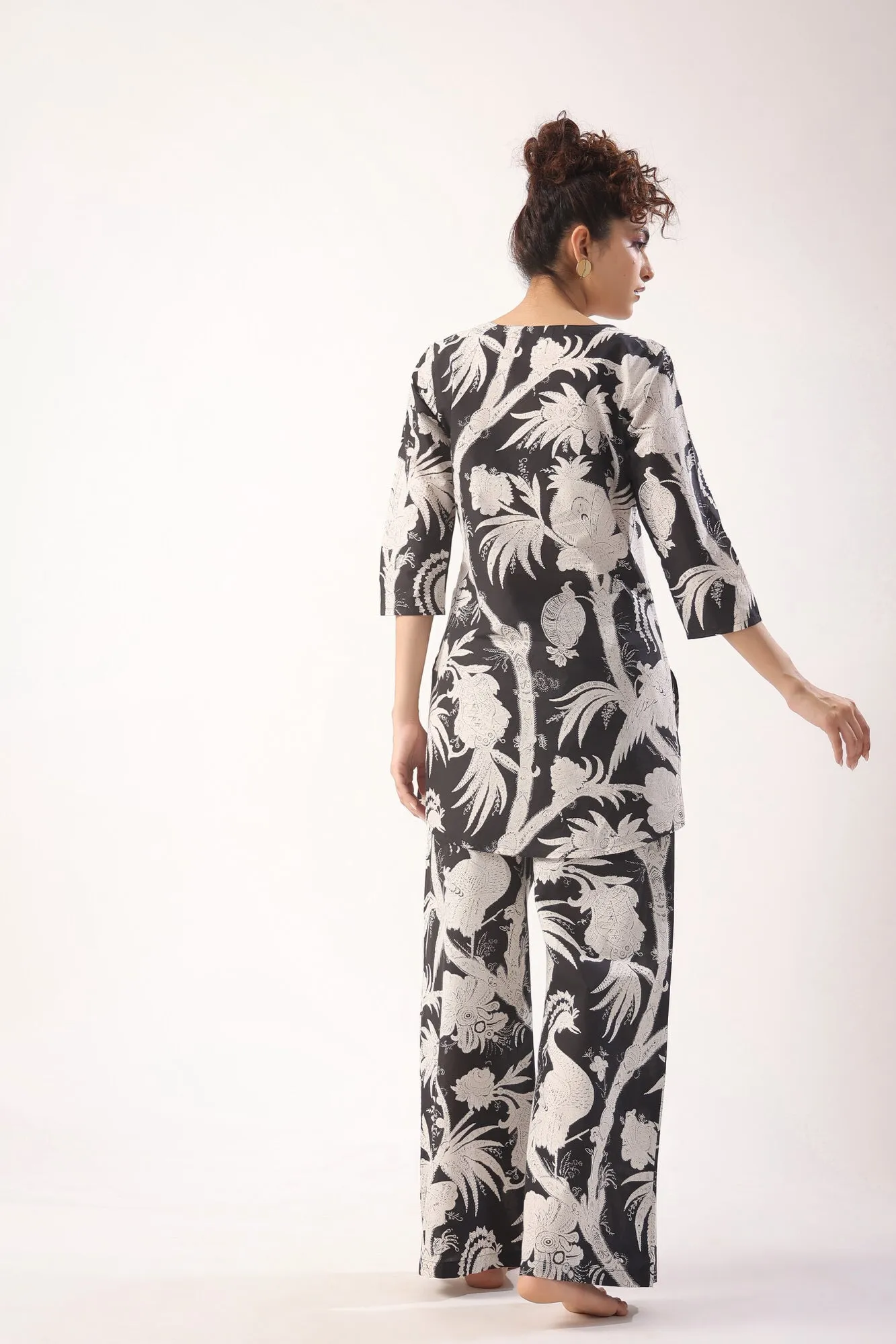 Bird Print On Black Lounge Coordinate Set