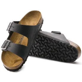 Black Arizona Birkenstock Sandals in Oiled Leather, Regular Width