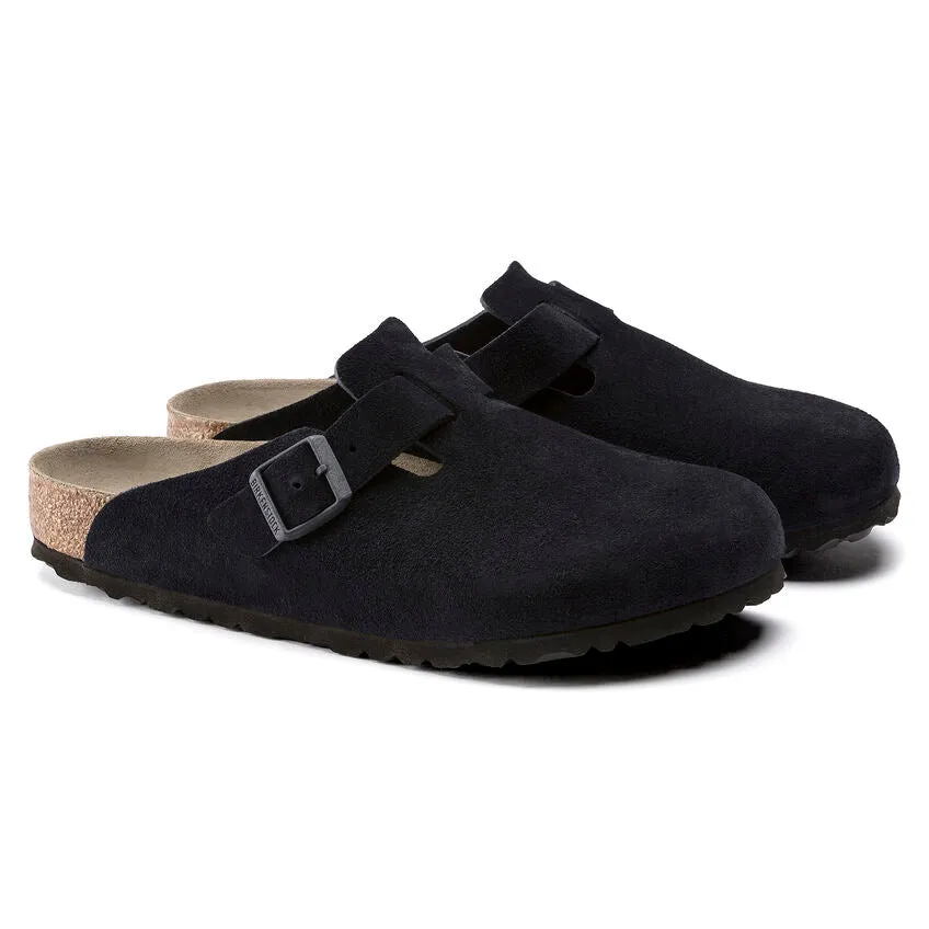 Soft Suede Leather Birkenstock Boston - Comfort Footbed in Midnight Blue