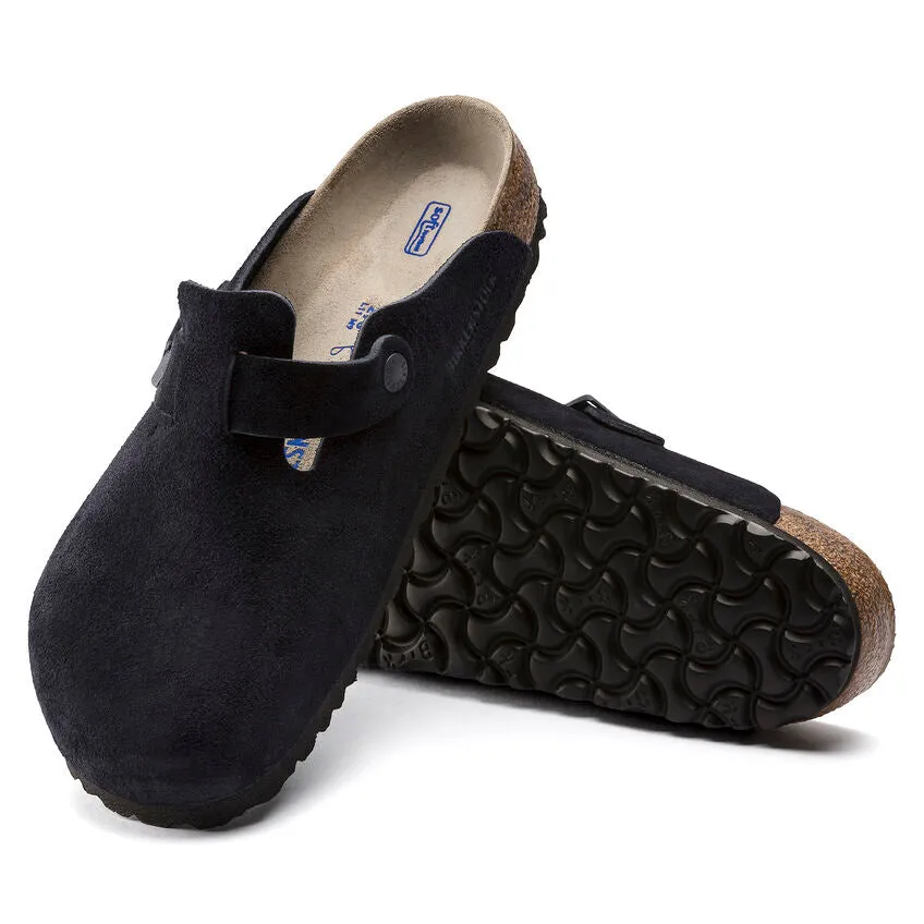 Soft Suede Leather Birkenstock Boston - Comfort Footbed in Midnight Blue