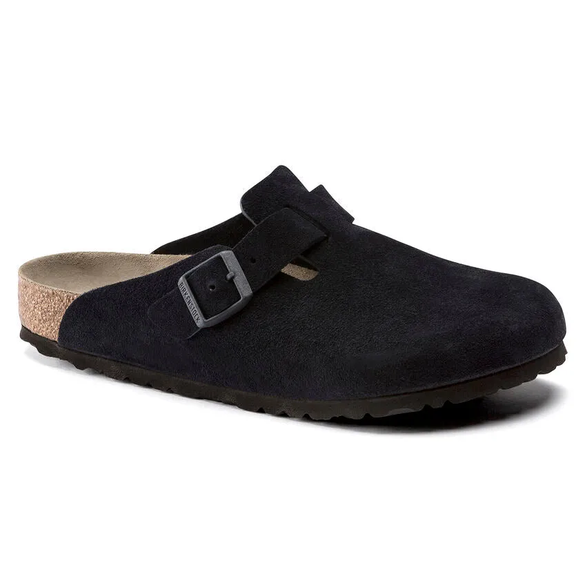 Soft Suede Leather Birkenstock Boston - Comfort Footbed in Midnight Blue