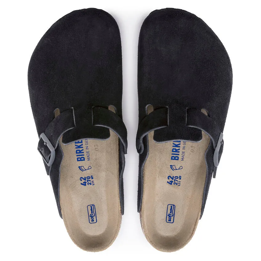 Soft Suede Leather Birkenstock Boston - Comfort Footbed in Midnight Blue