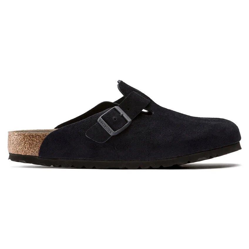 Soft Suede Leather Birkenstock Boston - Comfort Footbed in Midnight Blue