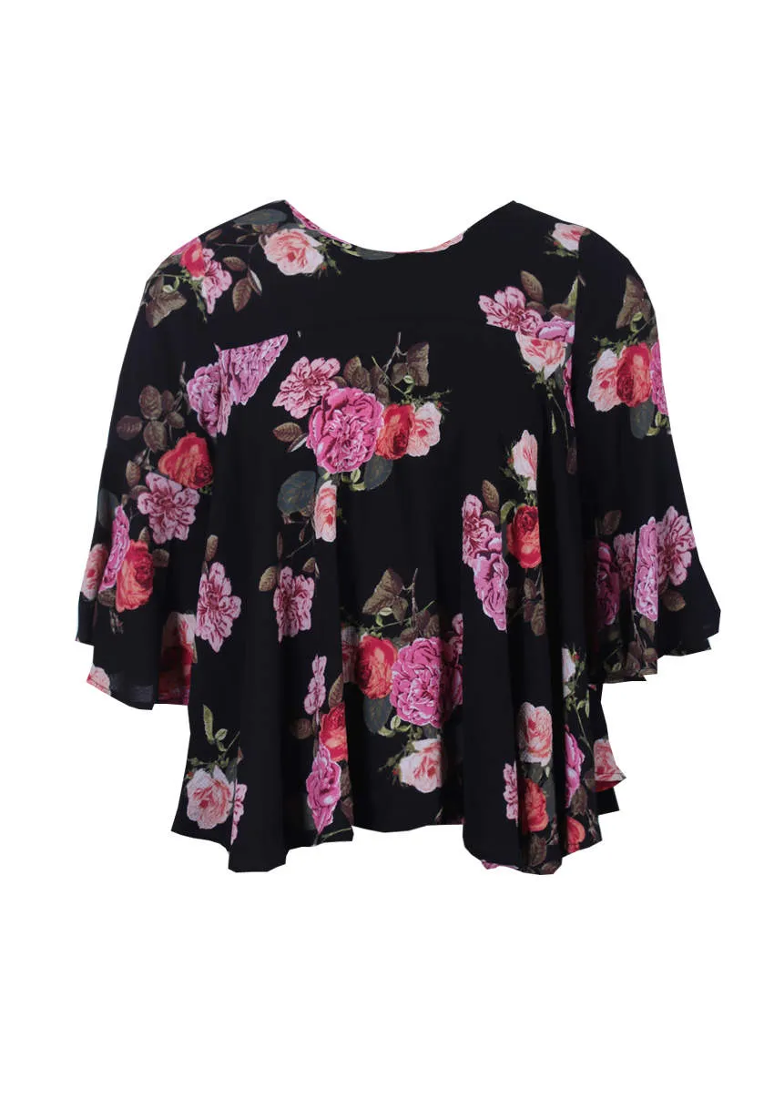 Black Floral Print Blouse