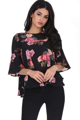 Black Floral Print Blouse