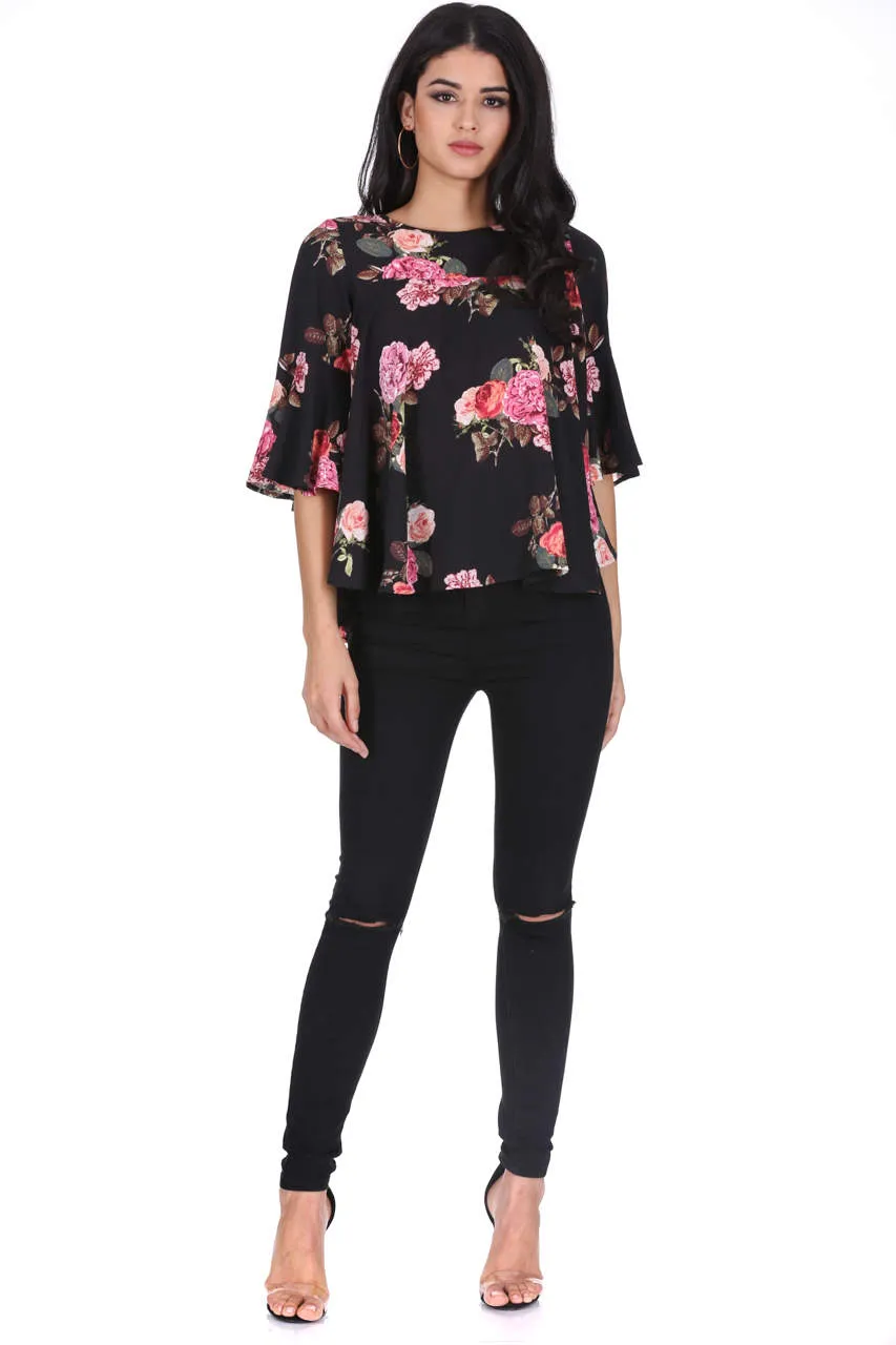 Black Floral Print Blouse