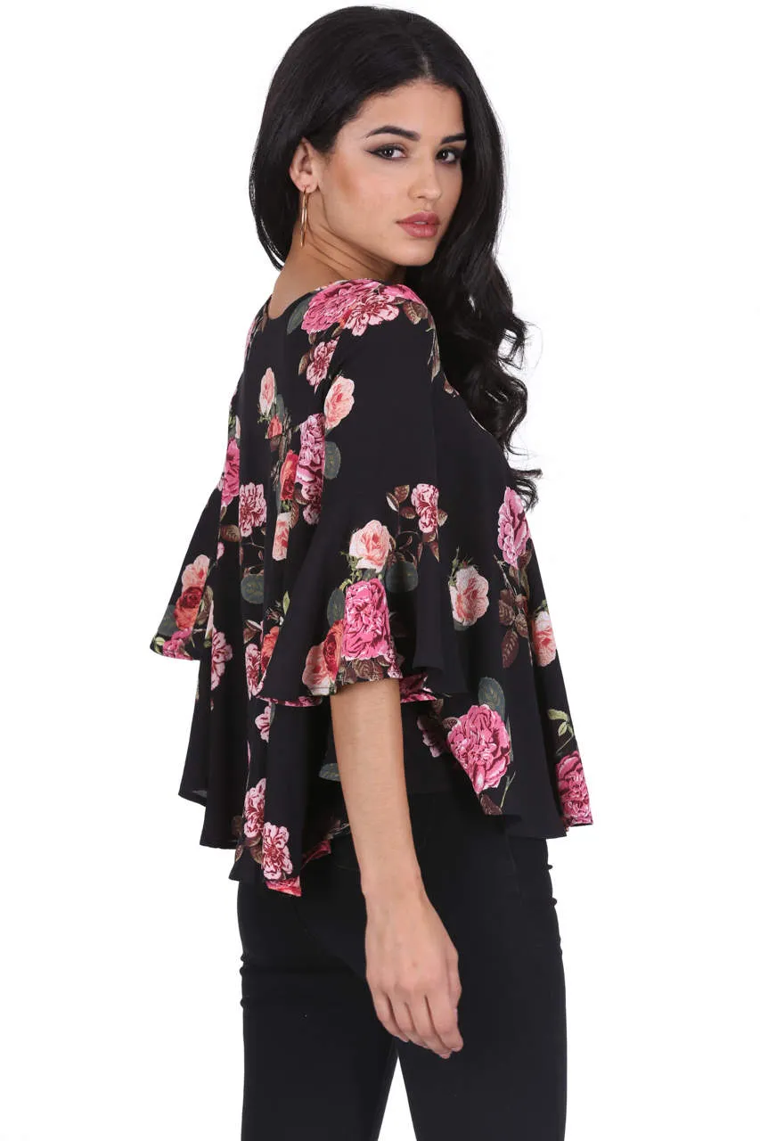 Black Floral Print Blouse