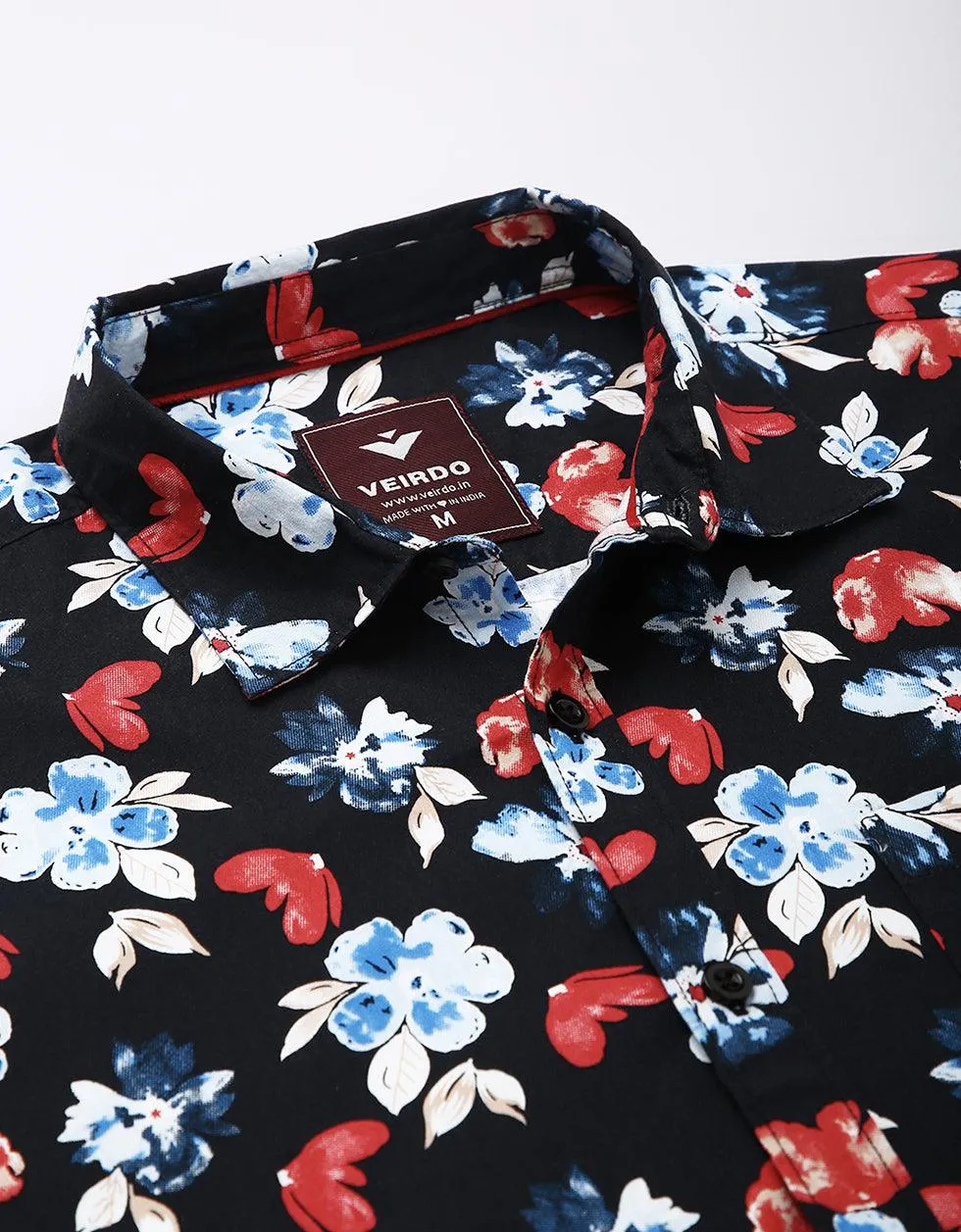 Black Floral Printed Casual Shirt