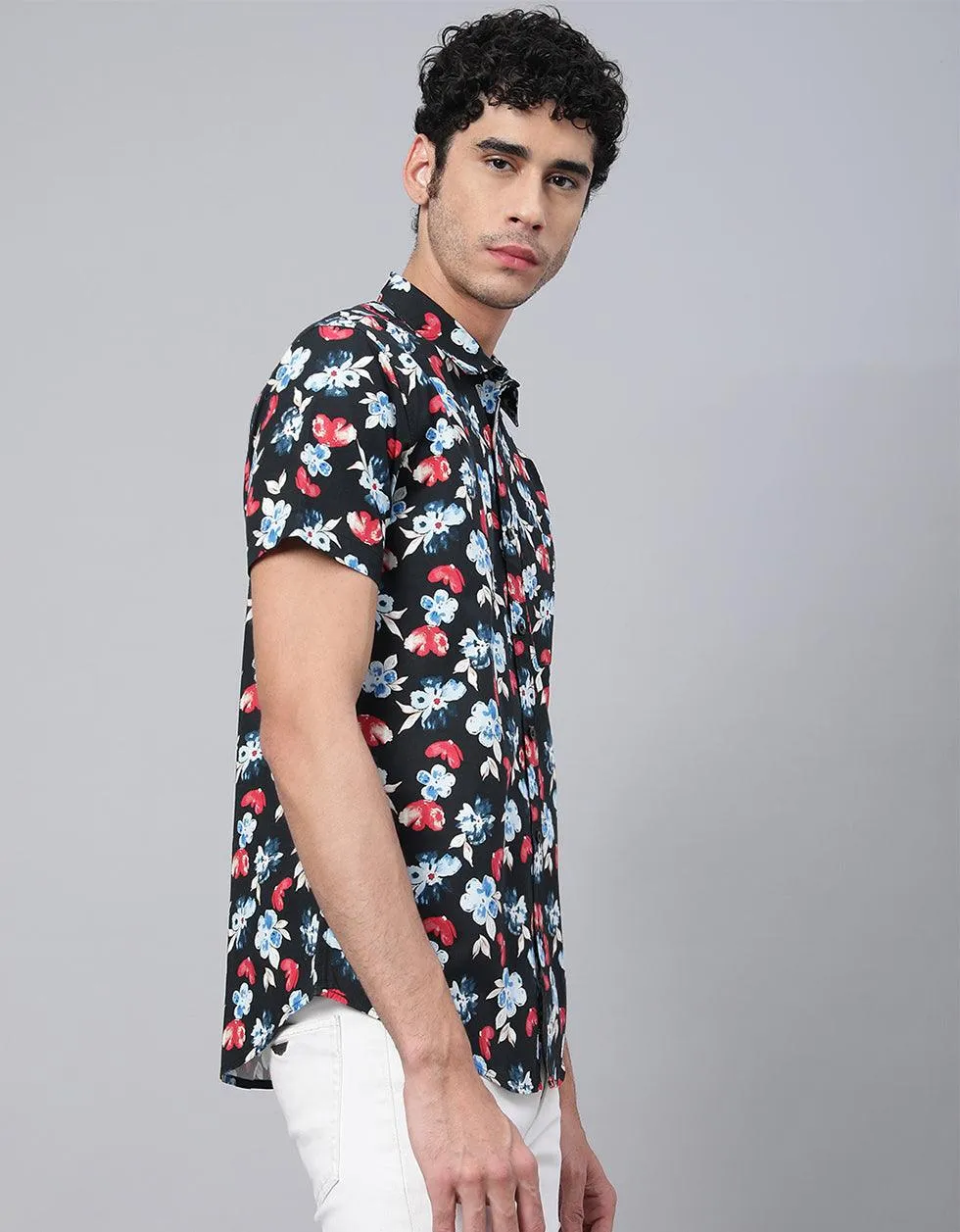 Black Floral Printed Casual Shirt