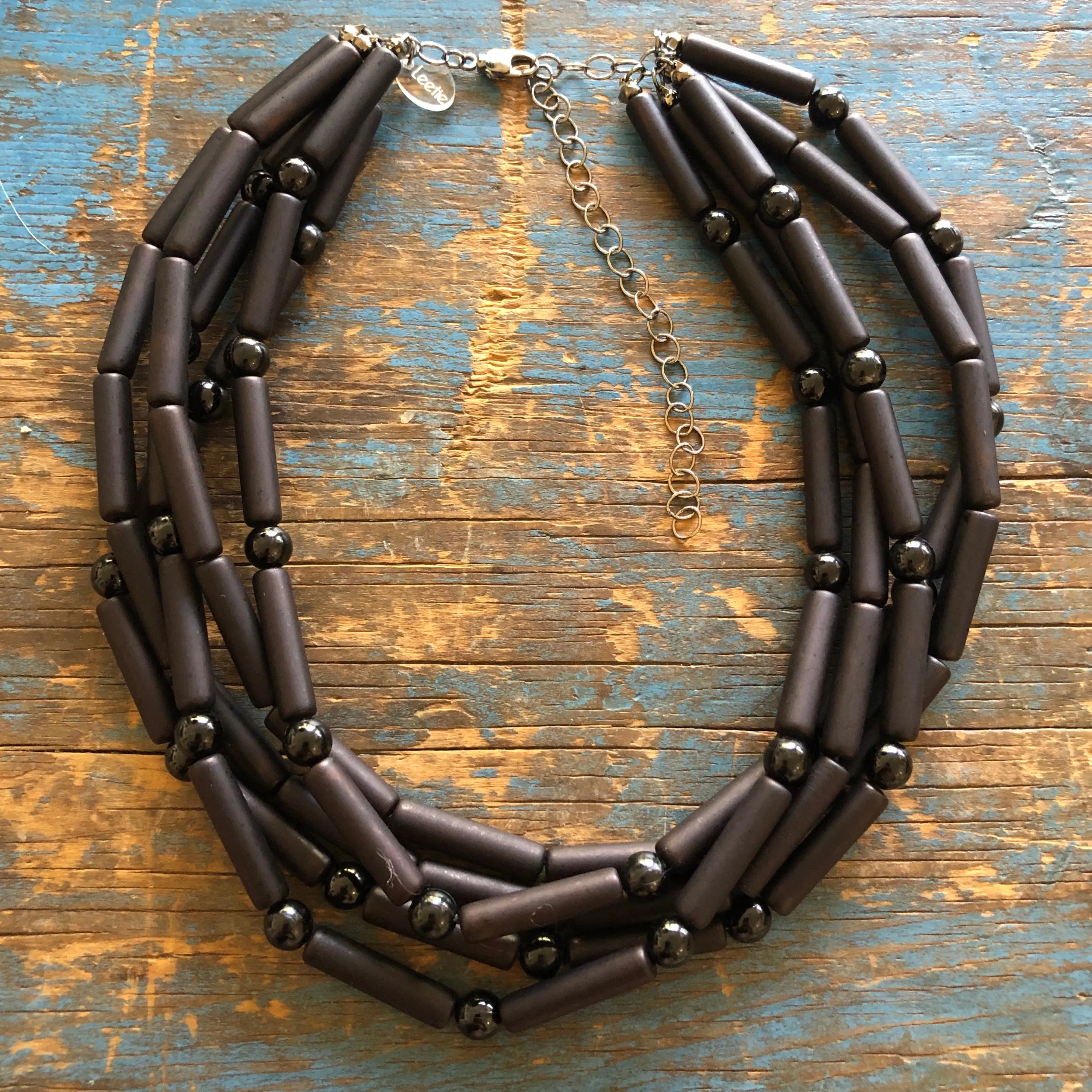 Black Matte Tube Beaded Sylvie Necklace