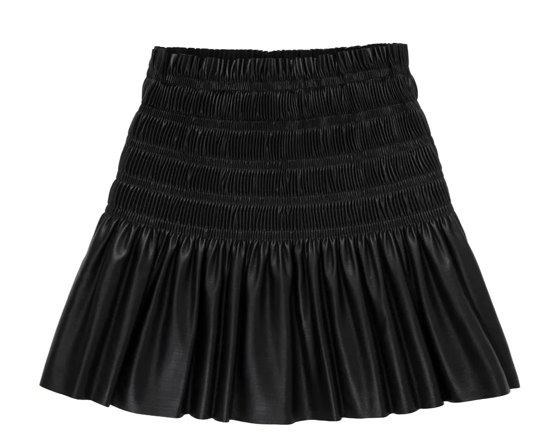 Black Pleated Faux Leather Skirt