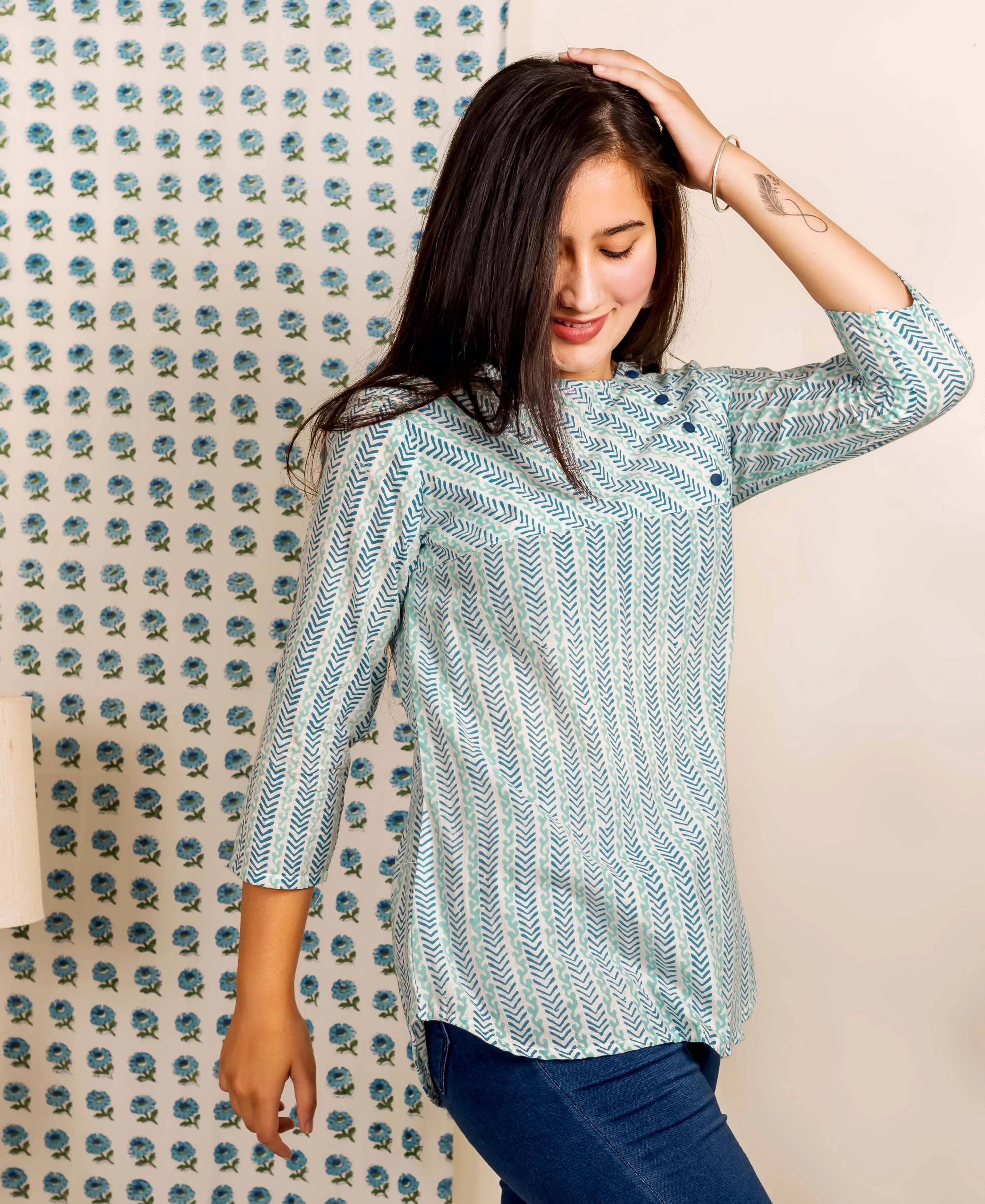 Blue Hand Block Printed Ethnic Top