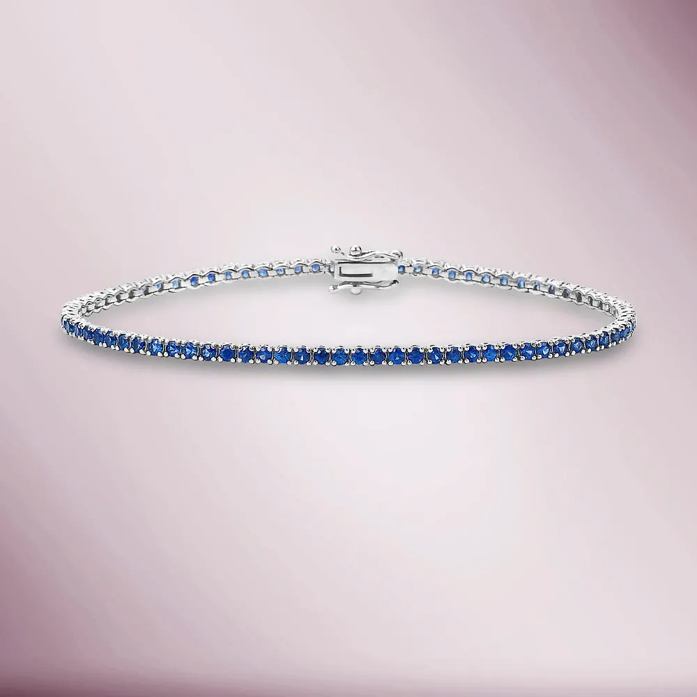 Blue Sapphire Tennis Bracelet (7.29 ct.) 3.00 mm 4-Prongs Setting in 18K Gold