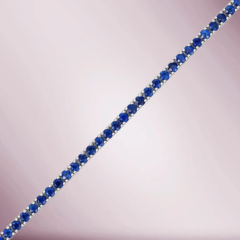 Blue Sapphire Tennis Bracelet (7.29 ct.) 3.00 mm 4-Prongs Setting in 18K Gold