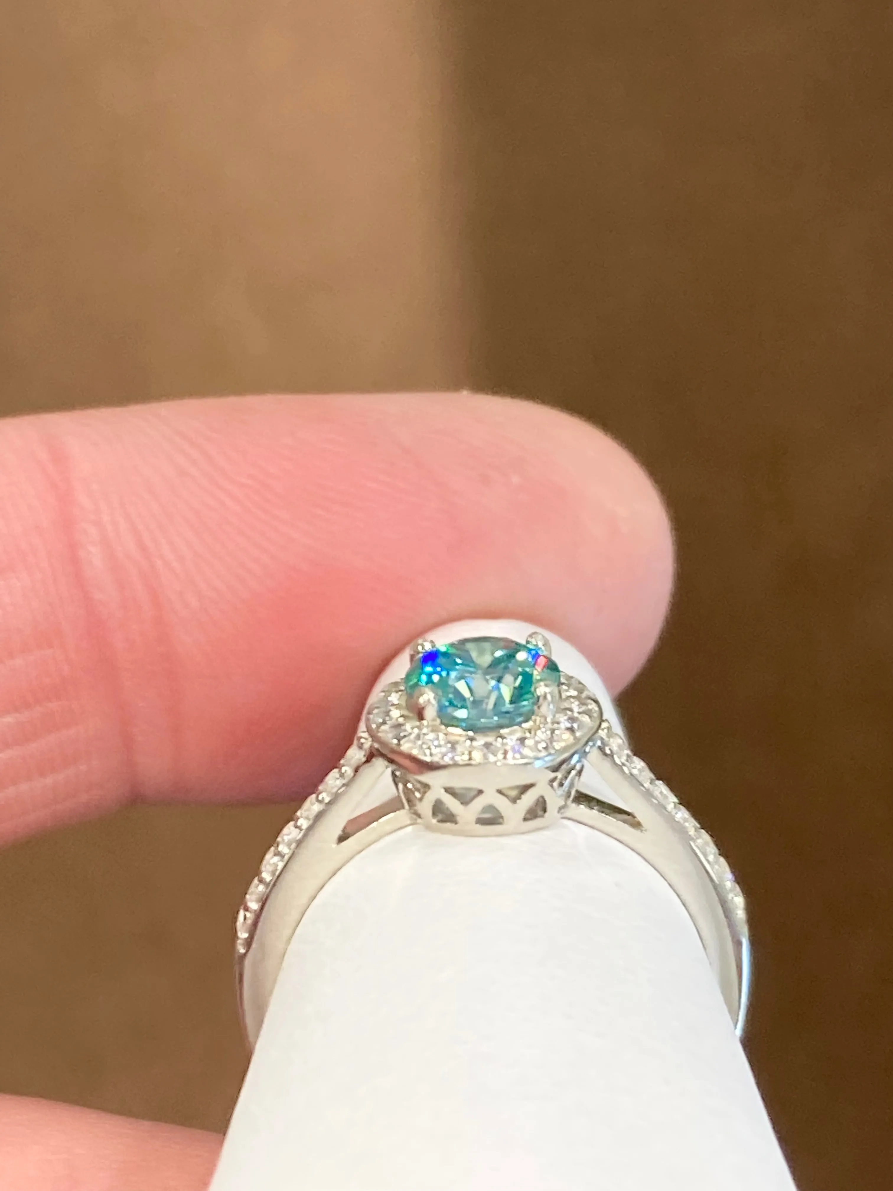 Blue Swarovski Zirconia Silver Halo Ring