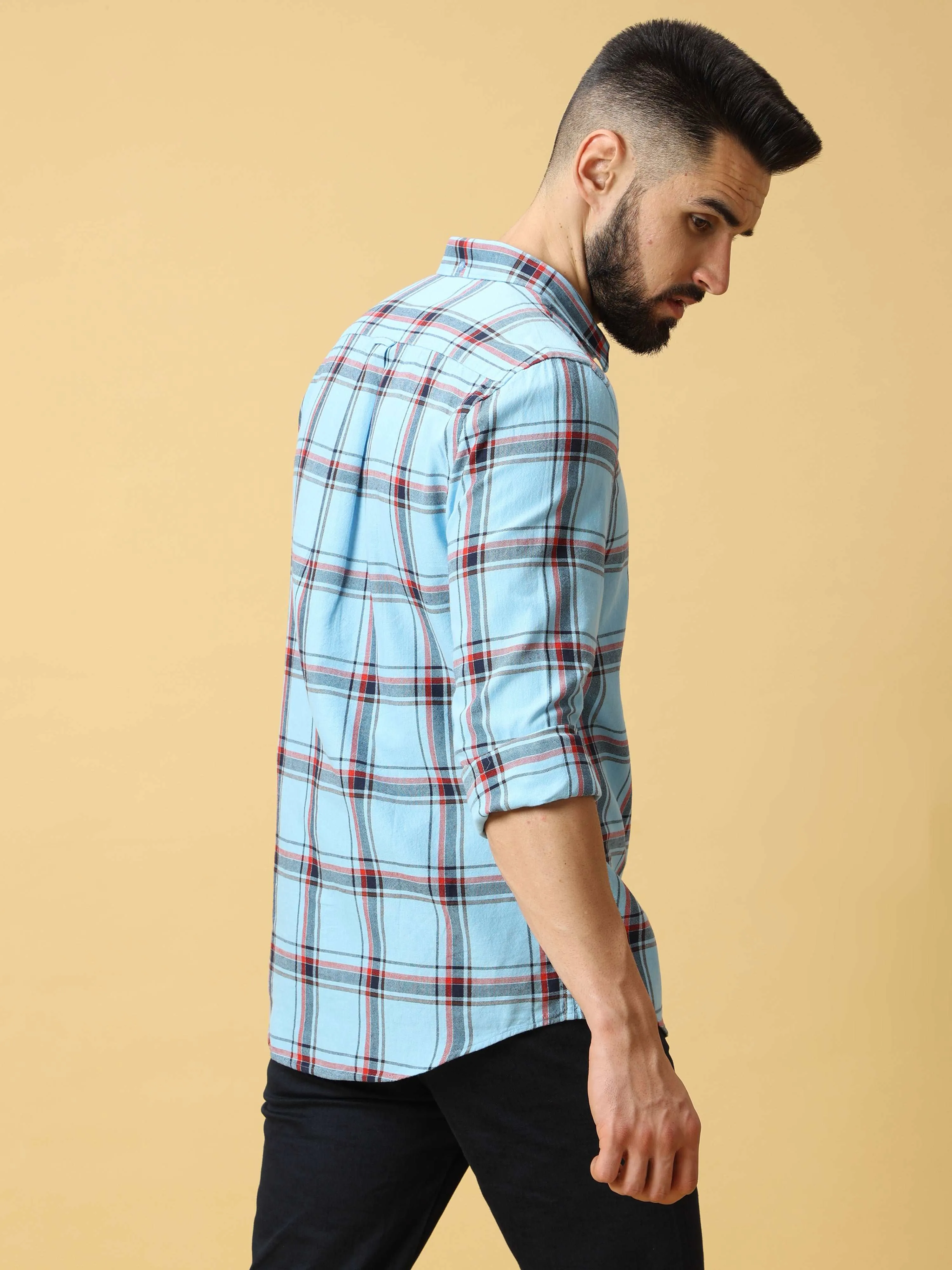 Blue With  Check Full Sleeve Shirt