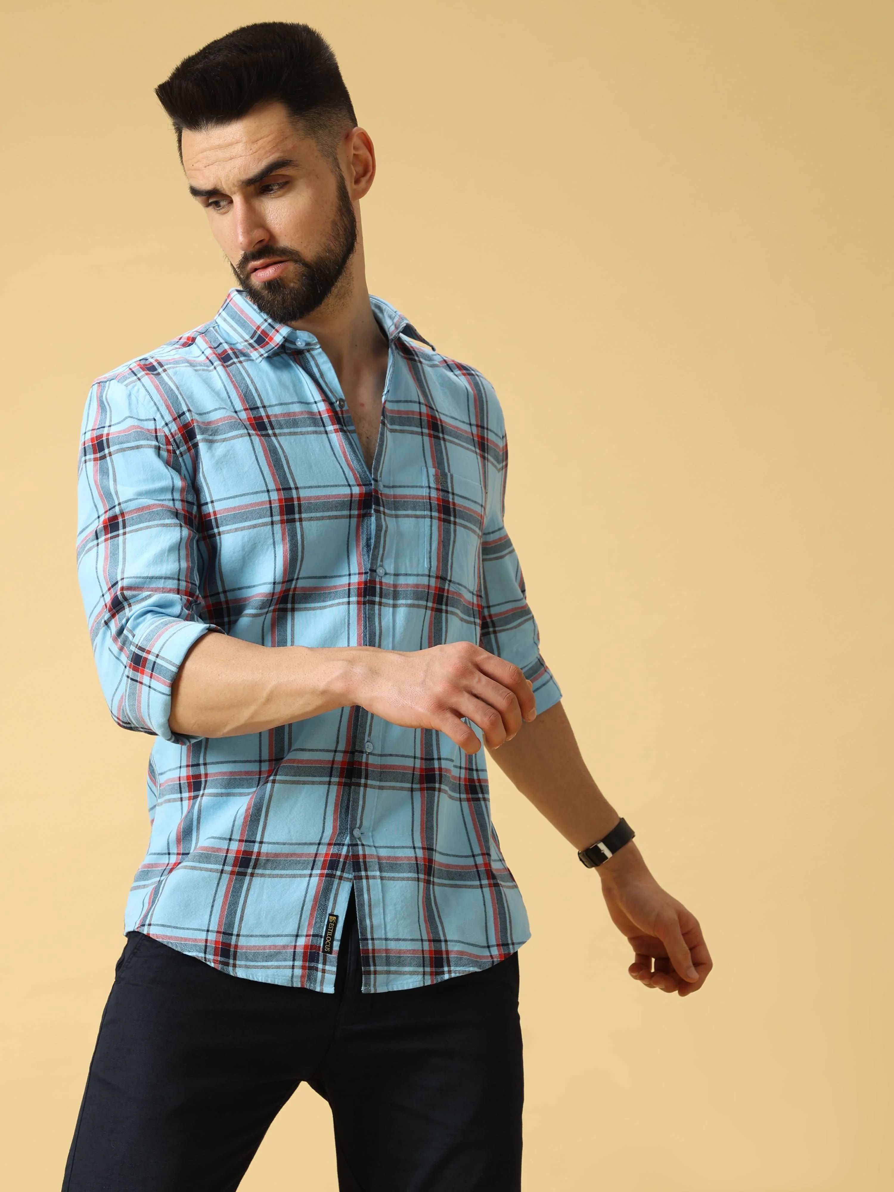 Blue With  Check Full Sleeve Shirt