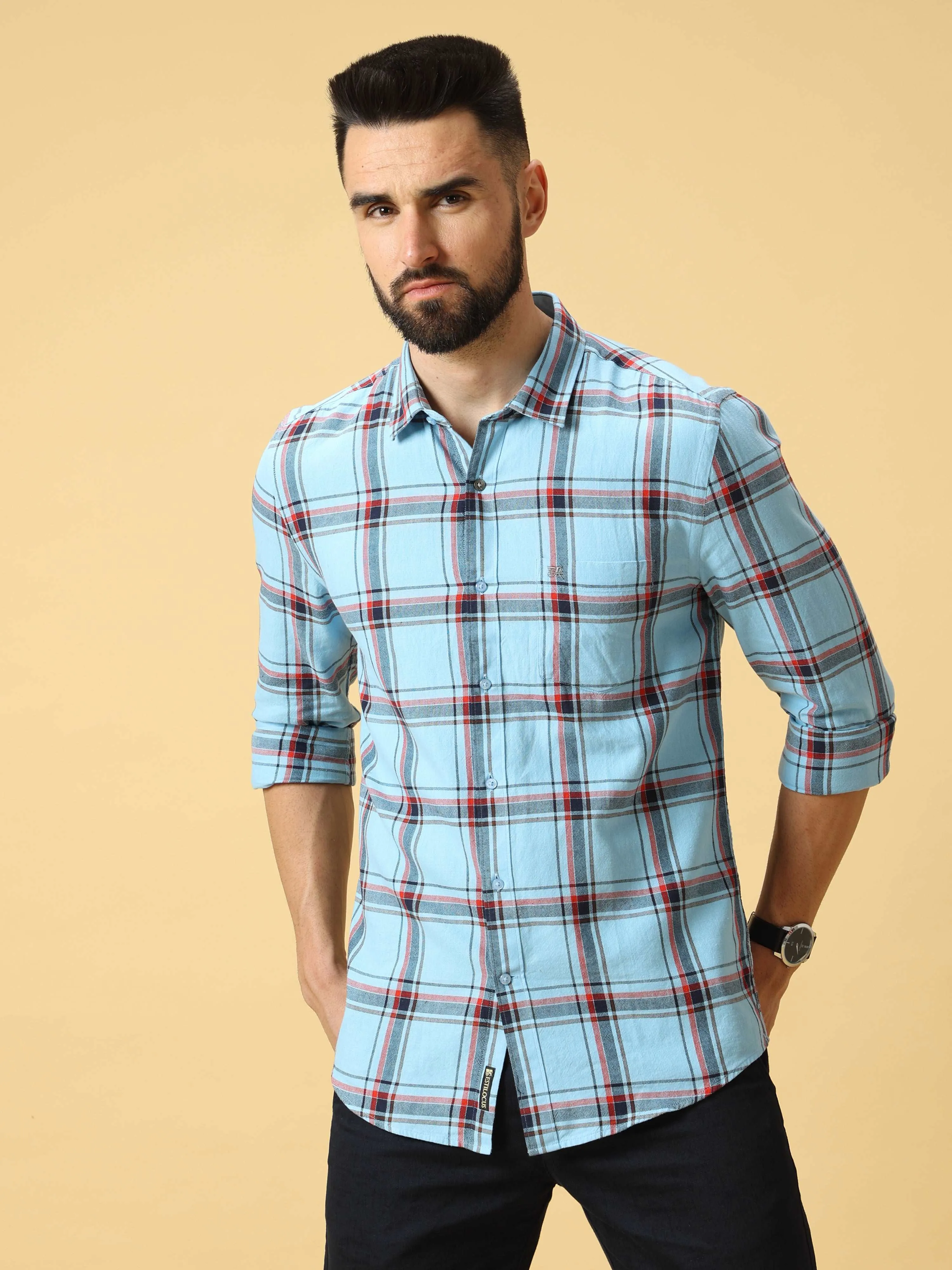 Blue With  Check Full Sleeve Shirt