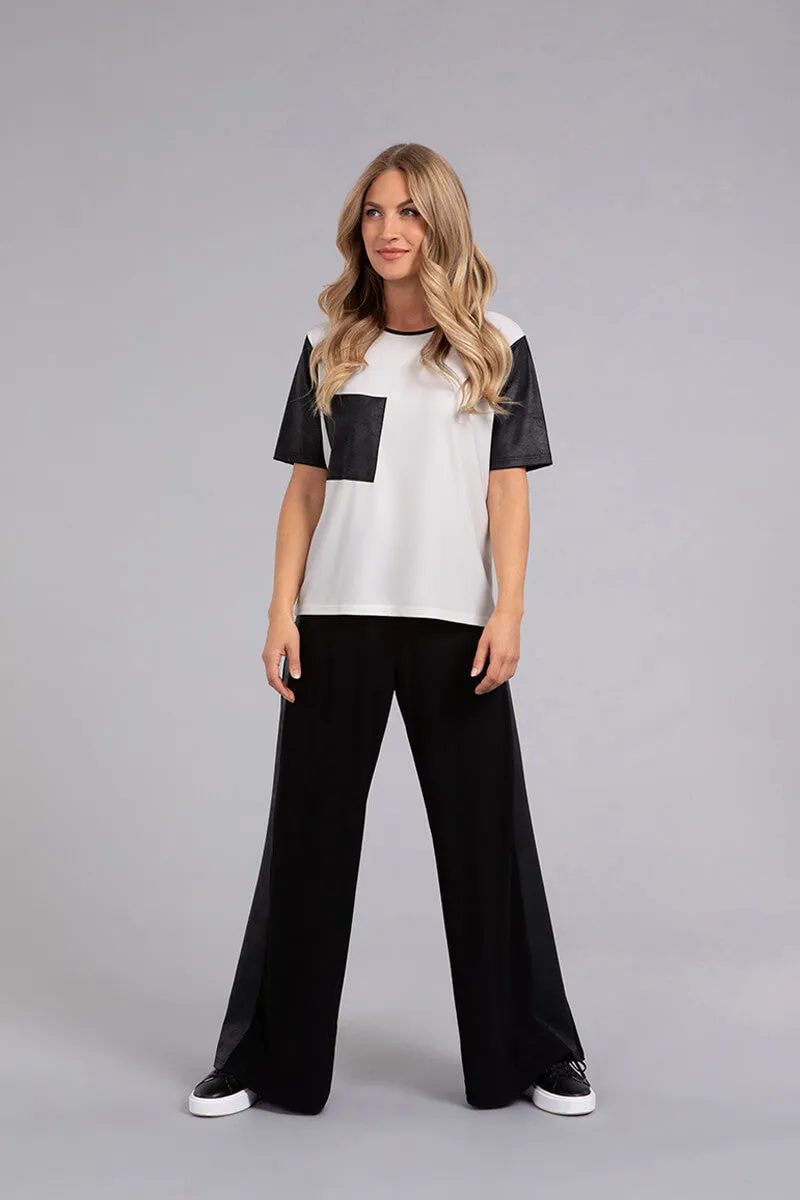 Boxy T with Faux Leather | Ivory