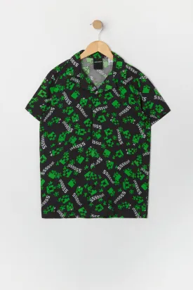 Boys Minecraft Print Button-Up Top