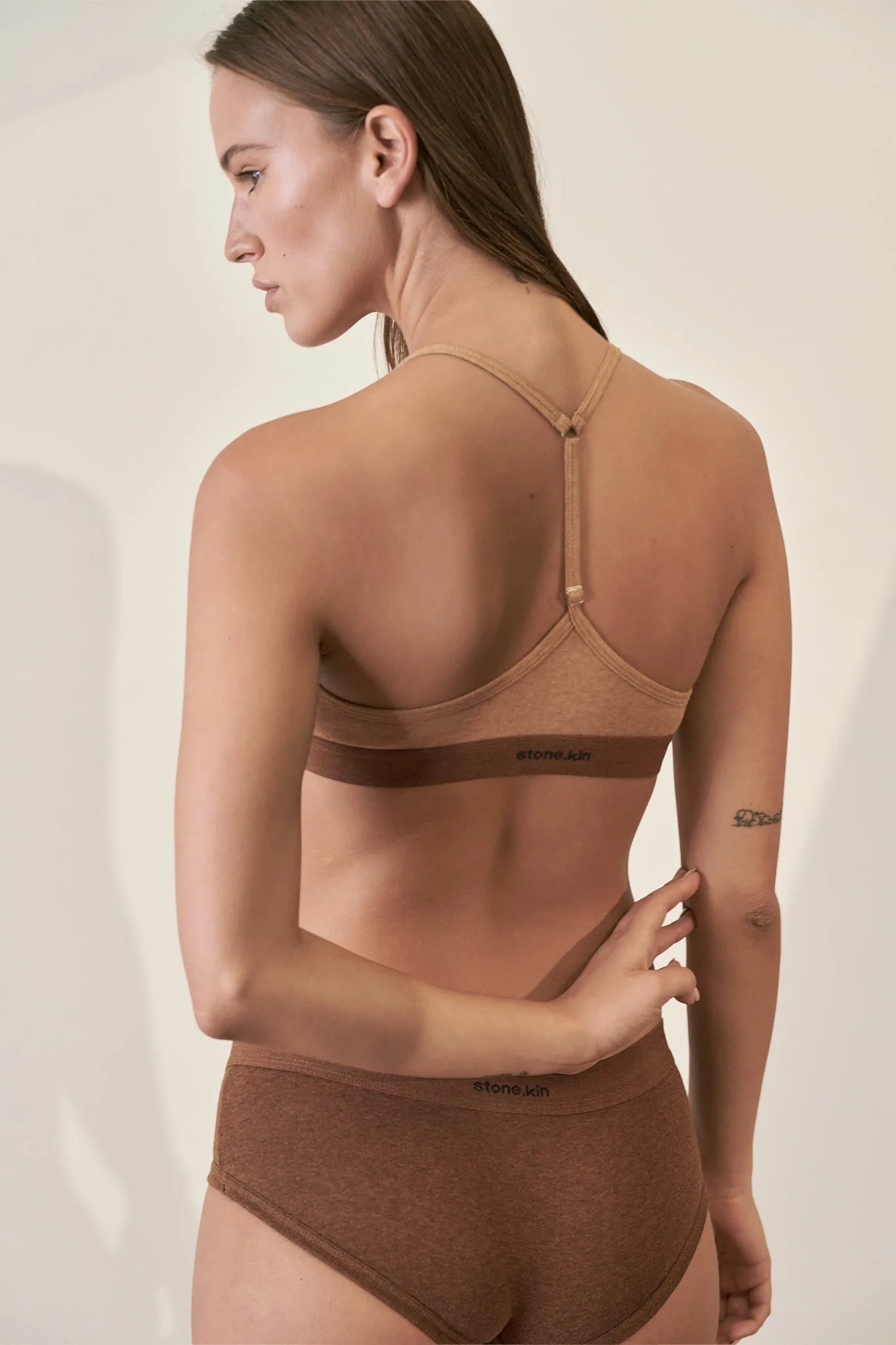 Bralette in Organic Cotton Rib - Camel & Brown