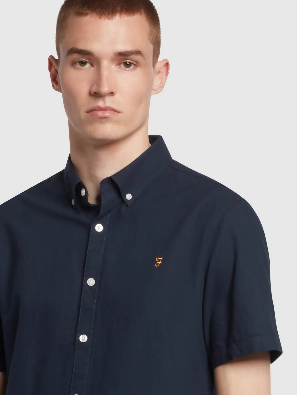 Brewer Short Sleeve Oxford Shirt In Navy