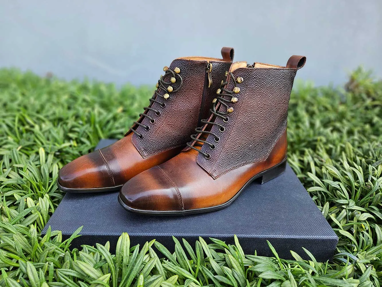 Brogue Cap Toe Leather Boot