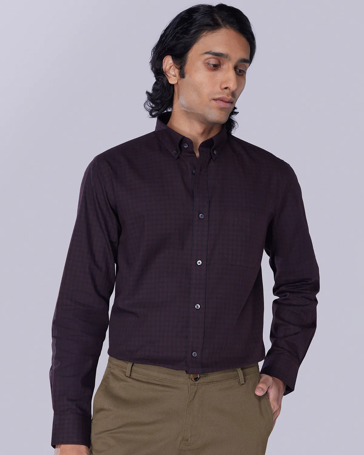 Brown & Black Herringbone Checked Shirt